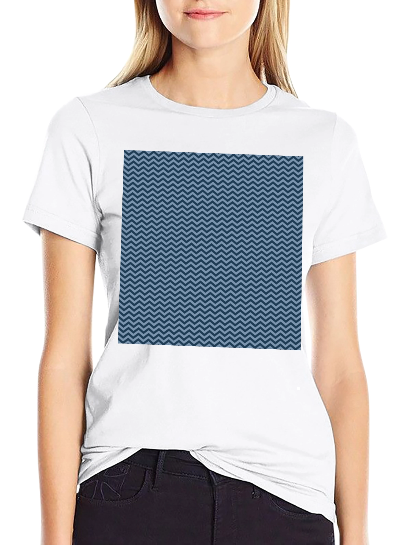 Blue Zigzag Pattern Black T-Shirt