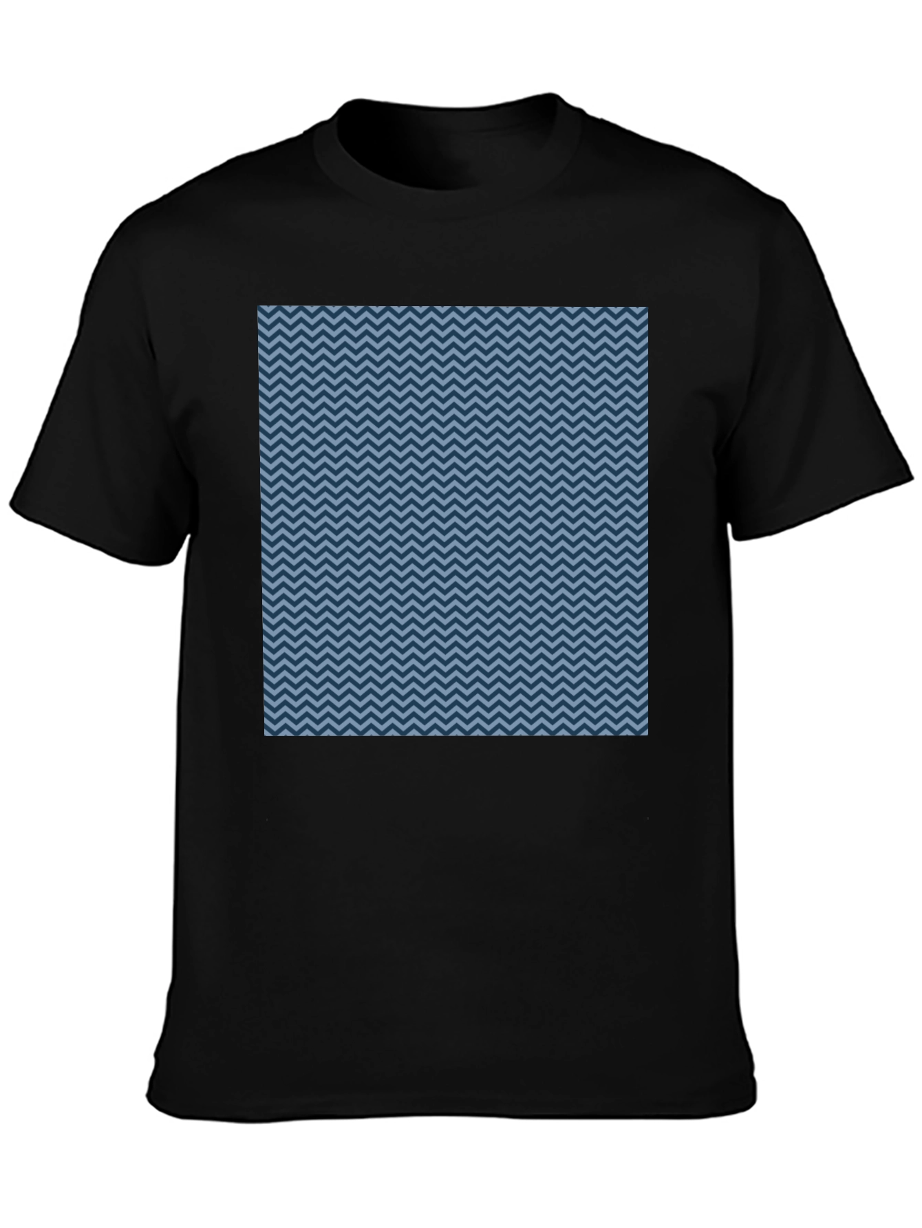 Blue Zigzag Pattern Black T-Shirt