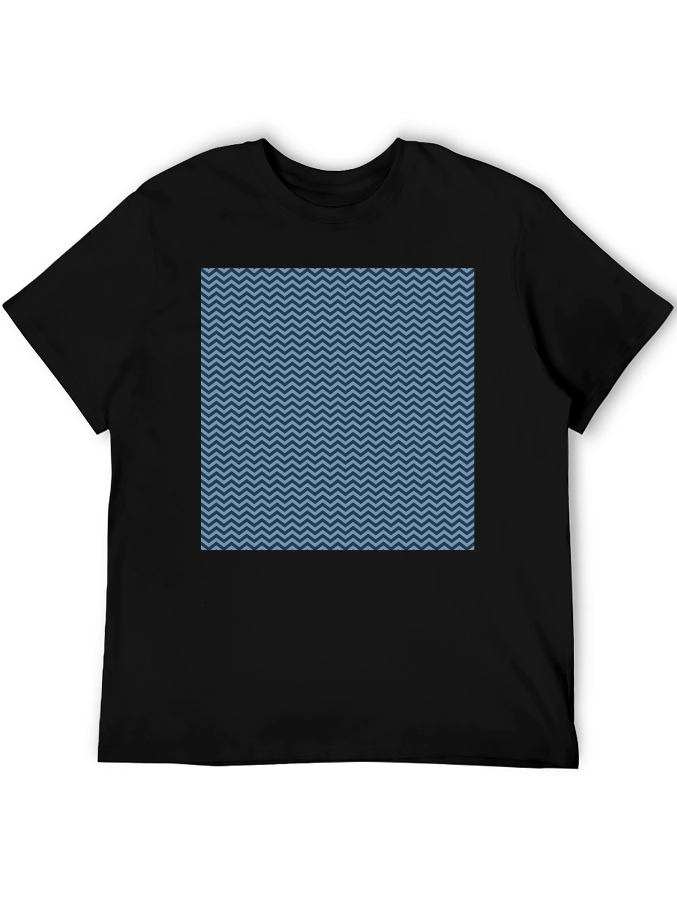 Blue Zigzag Pattern Black T-Shirt