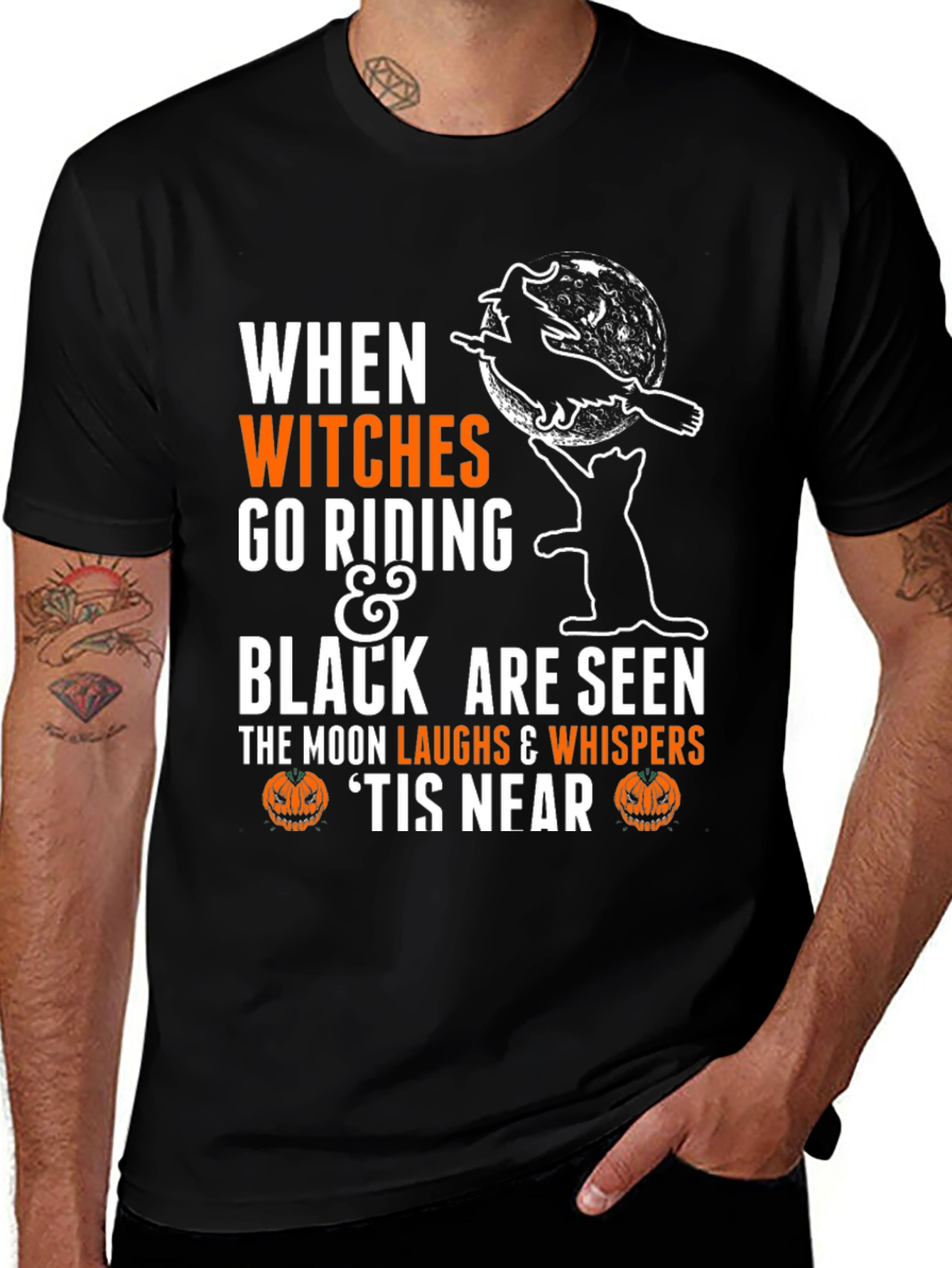 Halloween Witch & Cat T-Shirt - Spooky Season Apparel