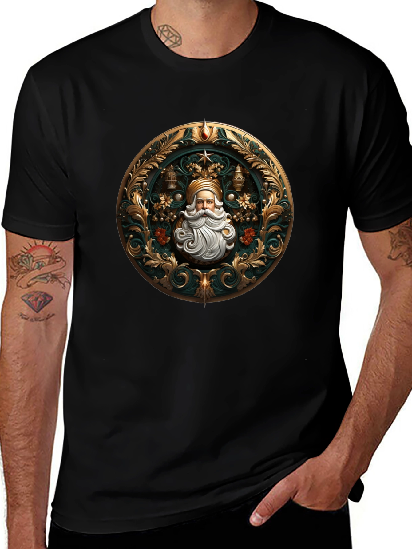 Ornate Santa Claus Graphic Tee - Holiday Style