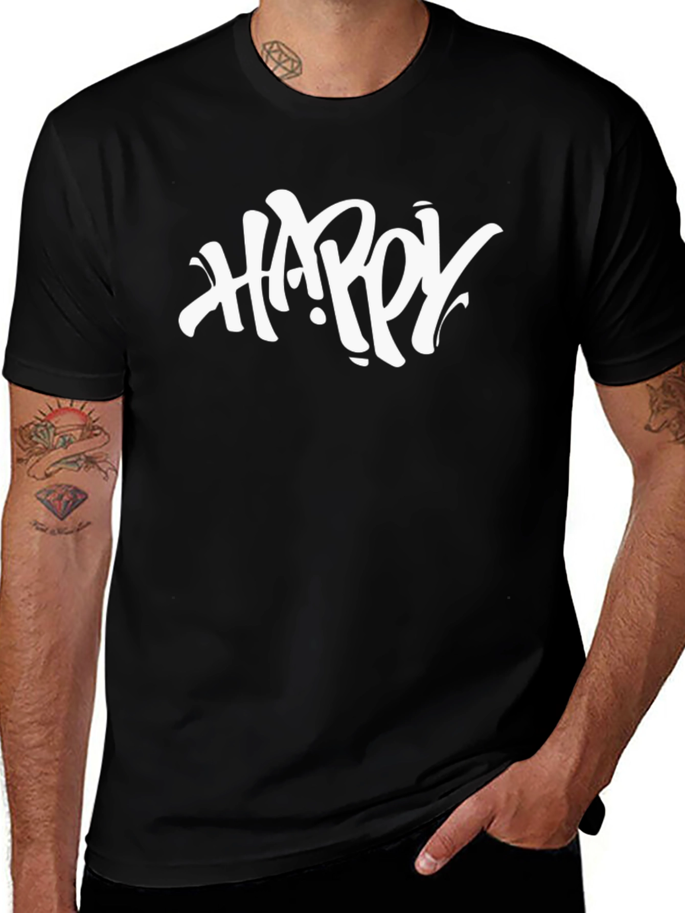 Happy Graphic Black T-Shirt - Casual Style