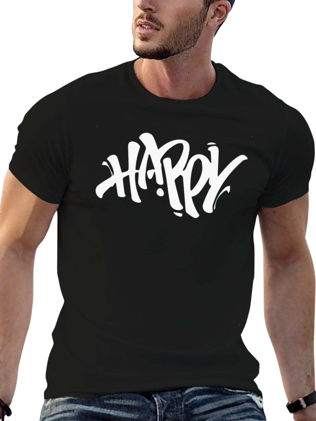Happy Graphic Black T-Shirt - Casual Style