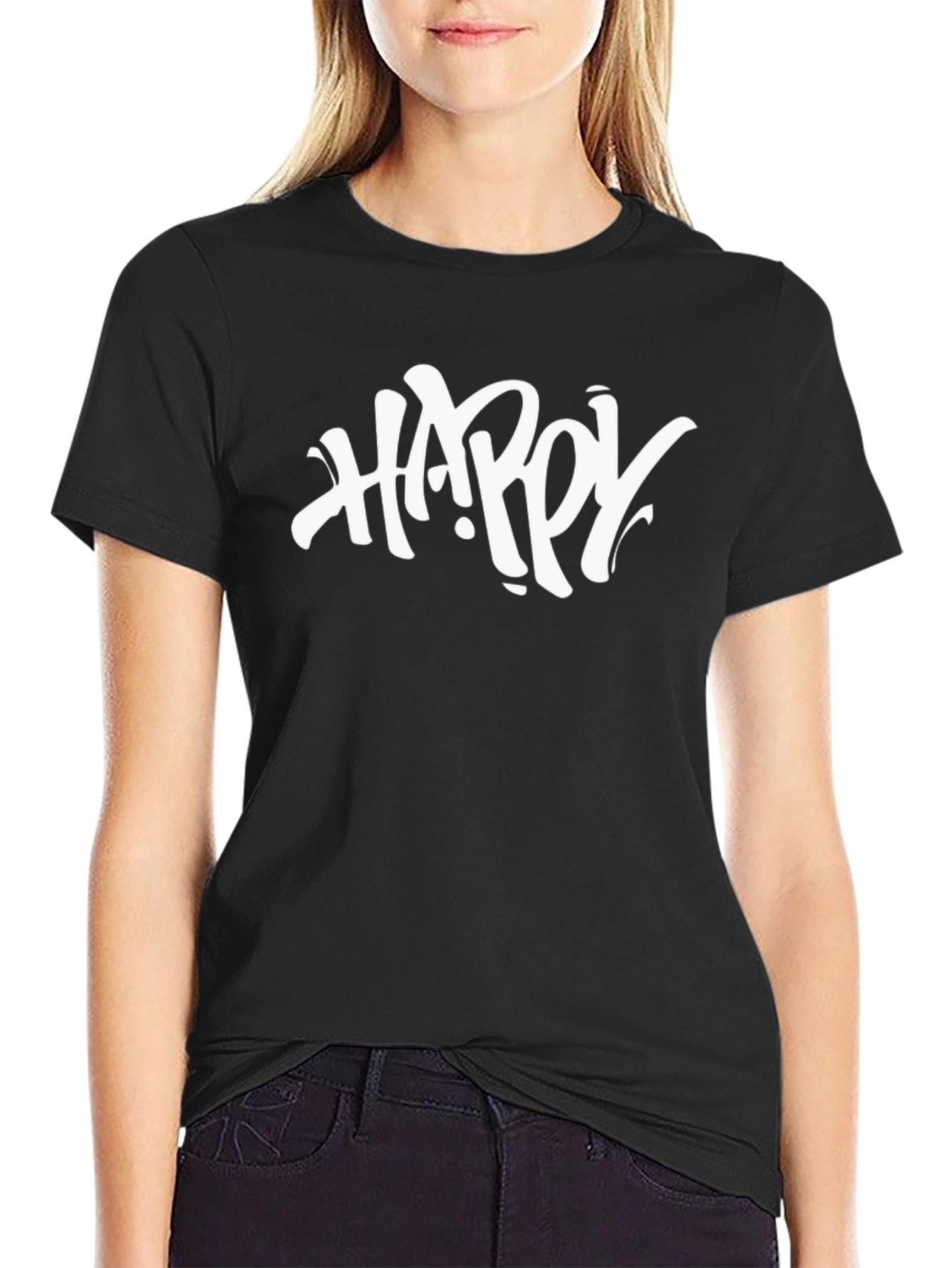 Happy Graphic Black T-Shirt - Casual Style