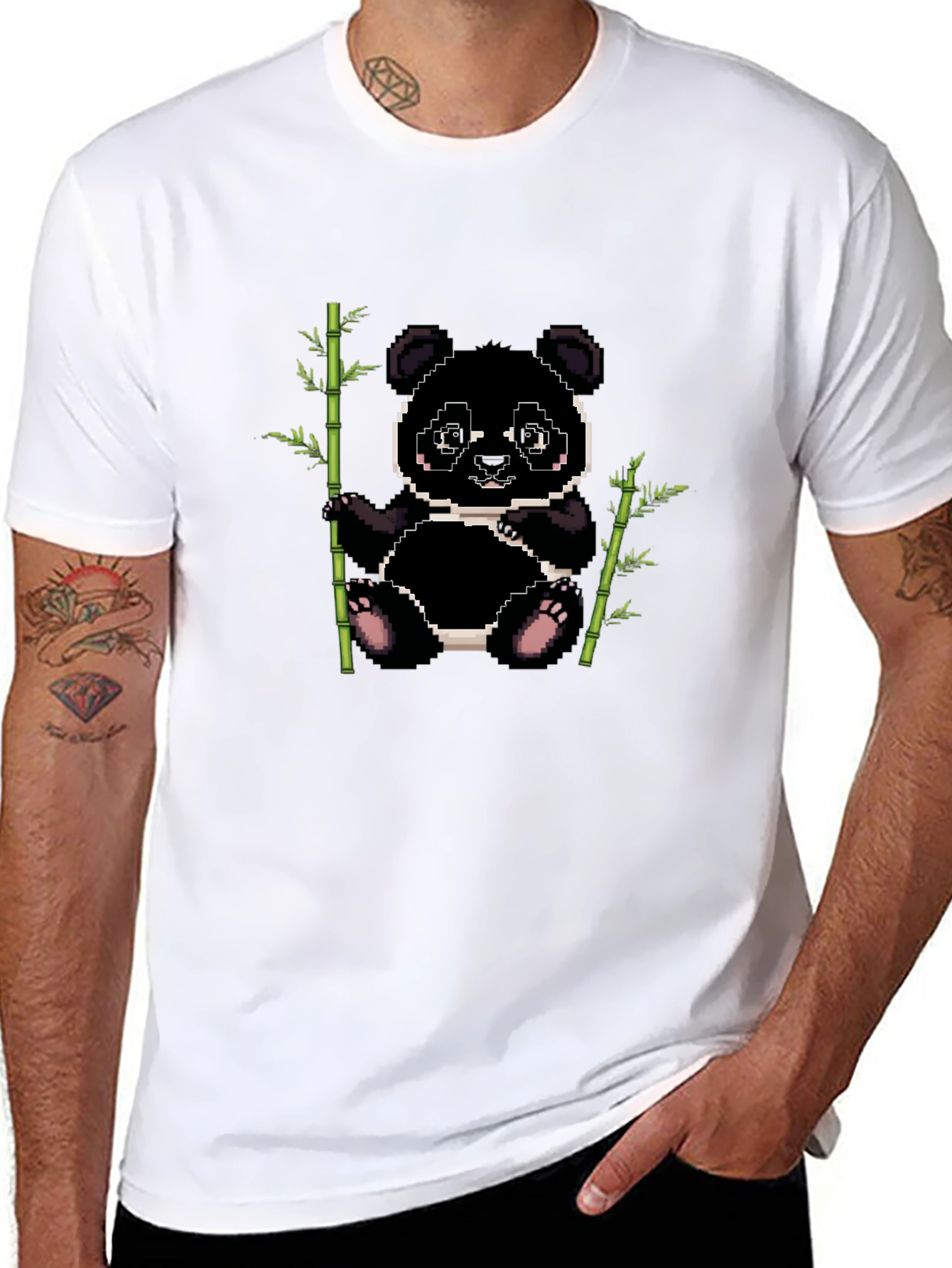 Pixel Panda Bamboo T-Shirt - Black