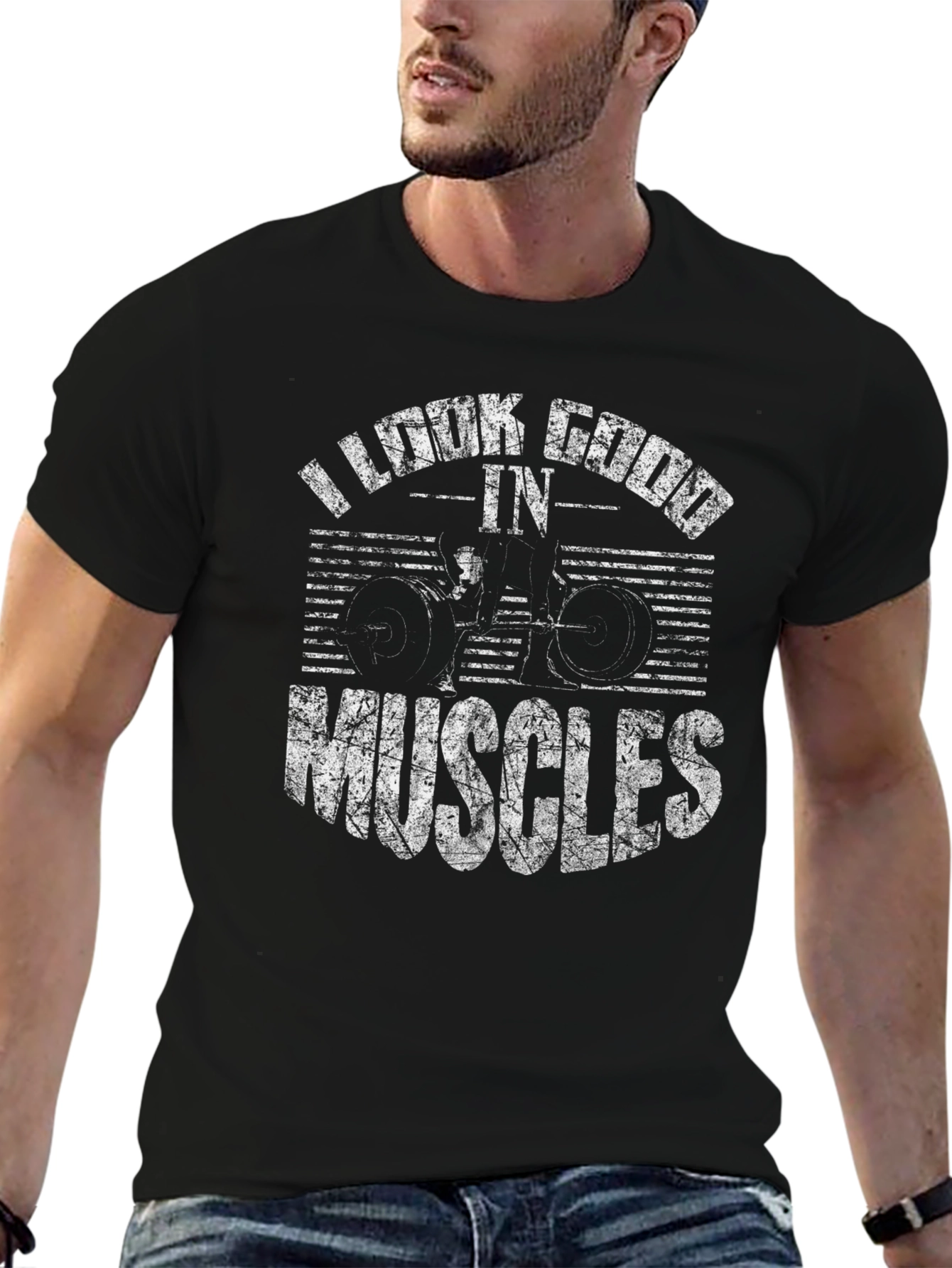 I Look Good in Muscles Black Graphic Tee