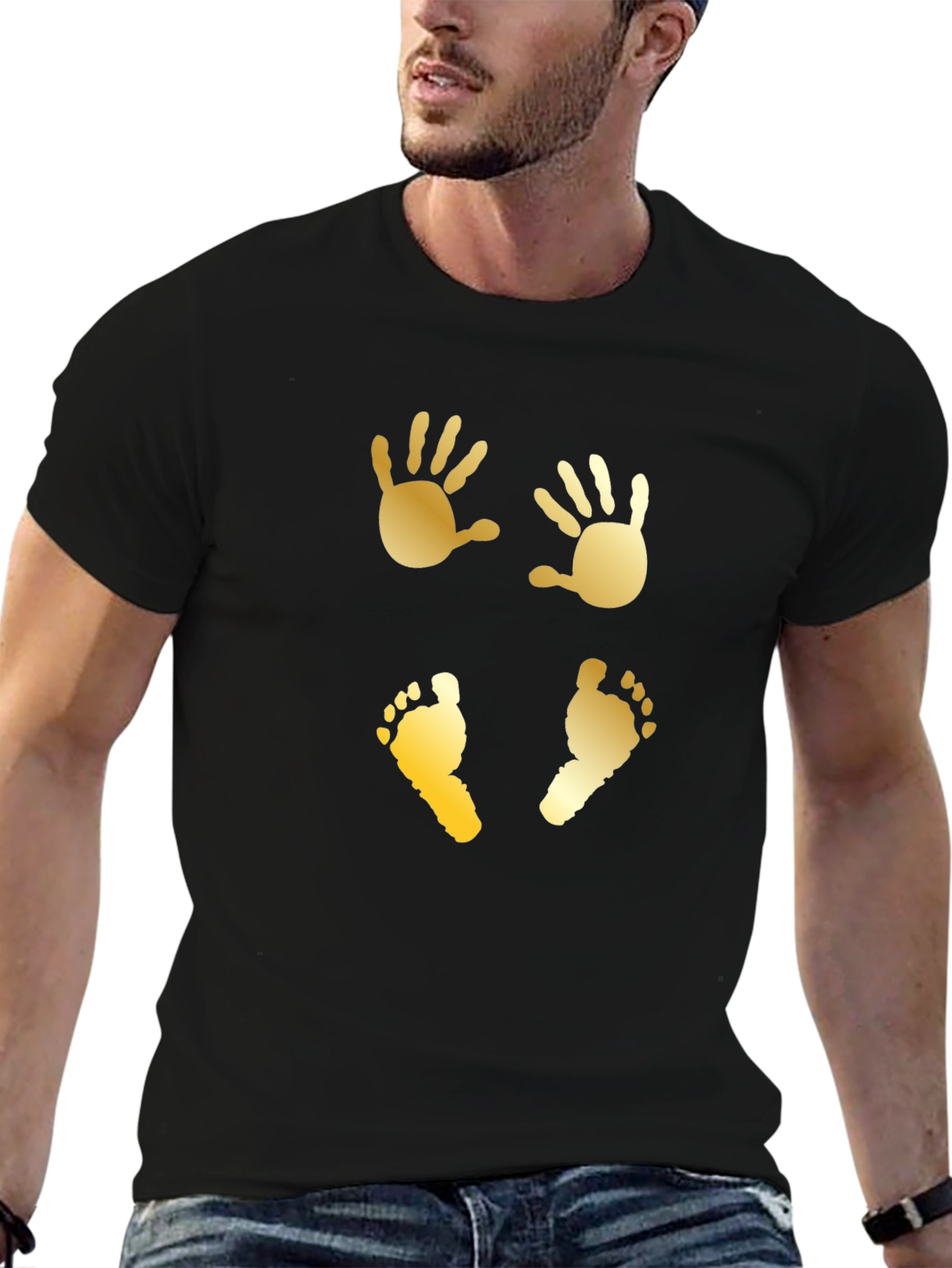 Baby Handprint & Footprint Graphic Tee - Black