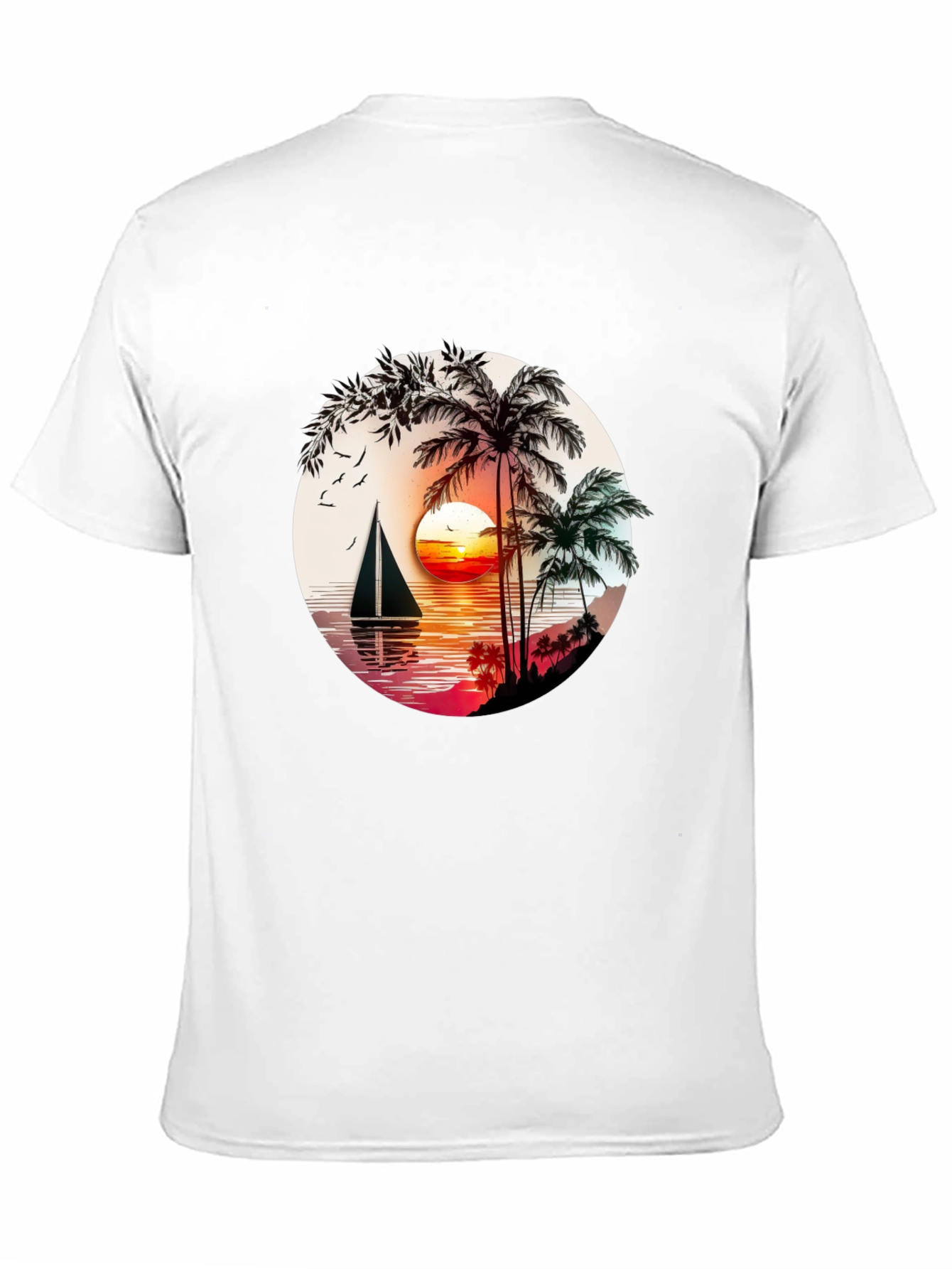 Tropical Sunset Sailboat Graphic T-Shirt