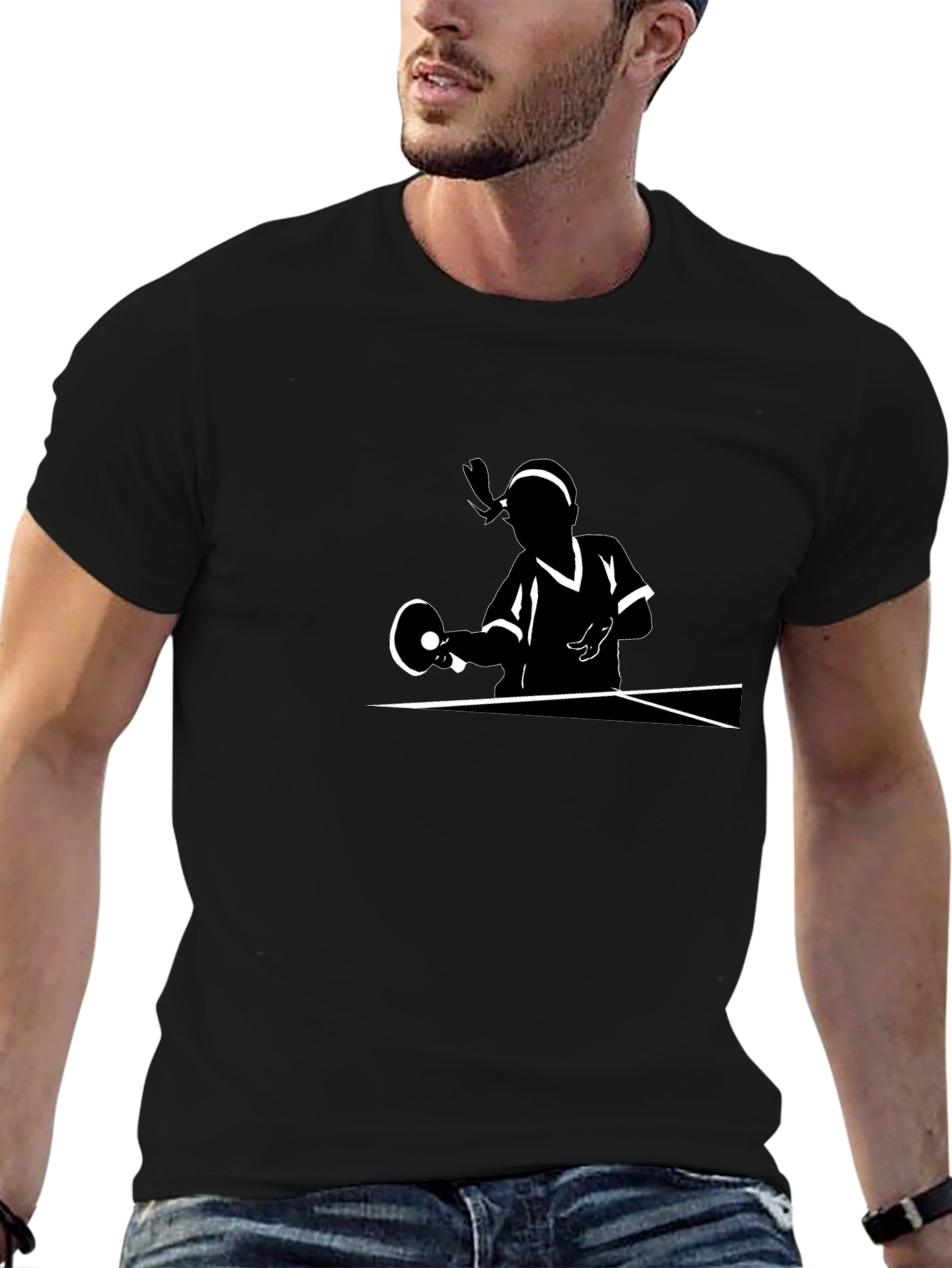 Ping Pong Player Graphic Tee - Black