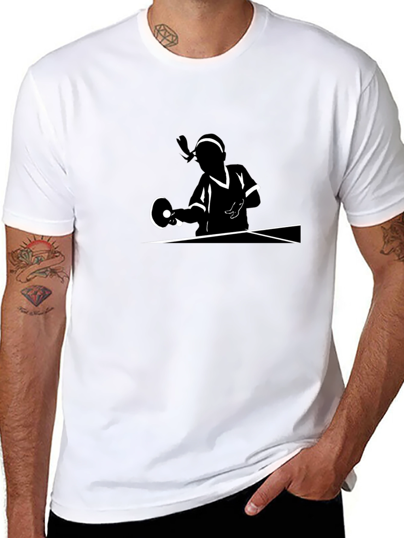 Ping Pong Player Graphic Tee - Black