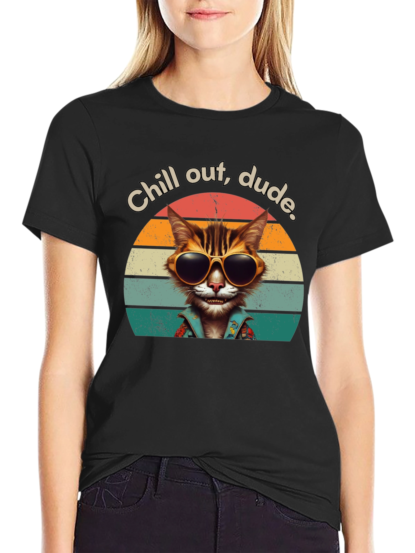 Chill Out Dude Cat Graphic Tee