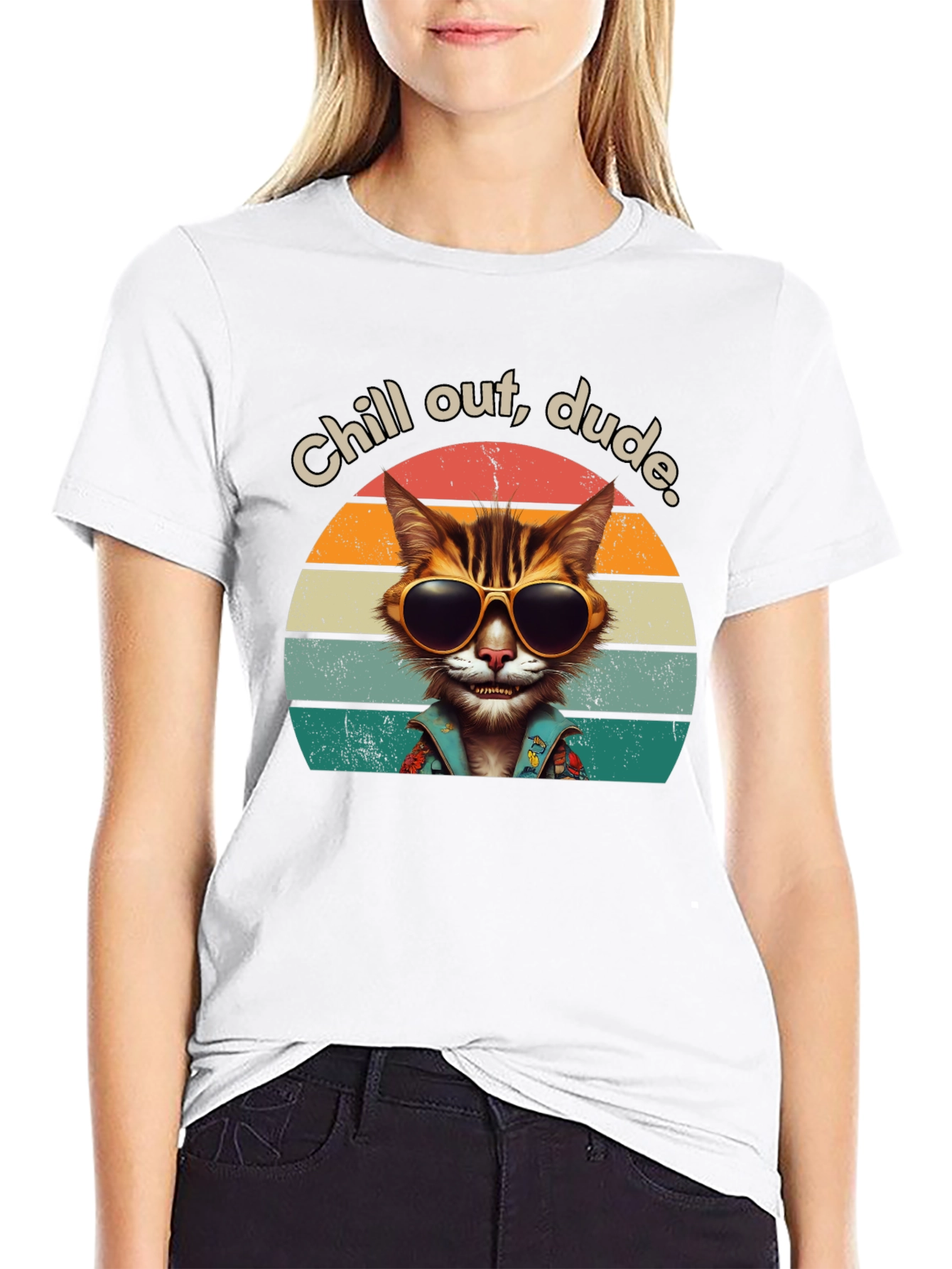 Chill Out Dude Cat Graphic Tee