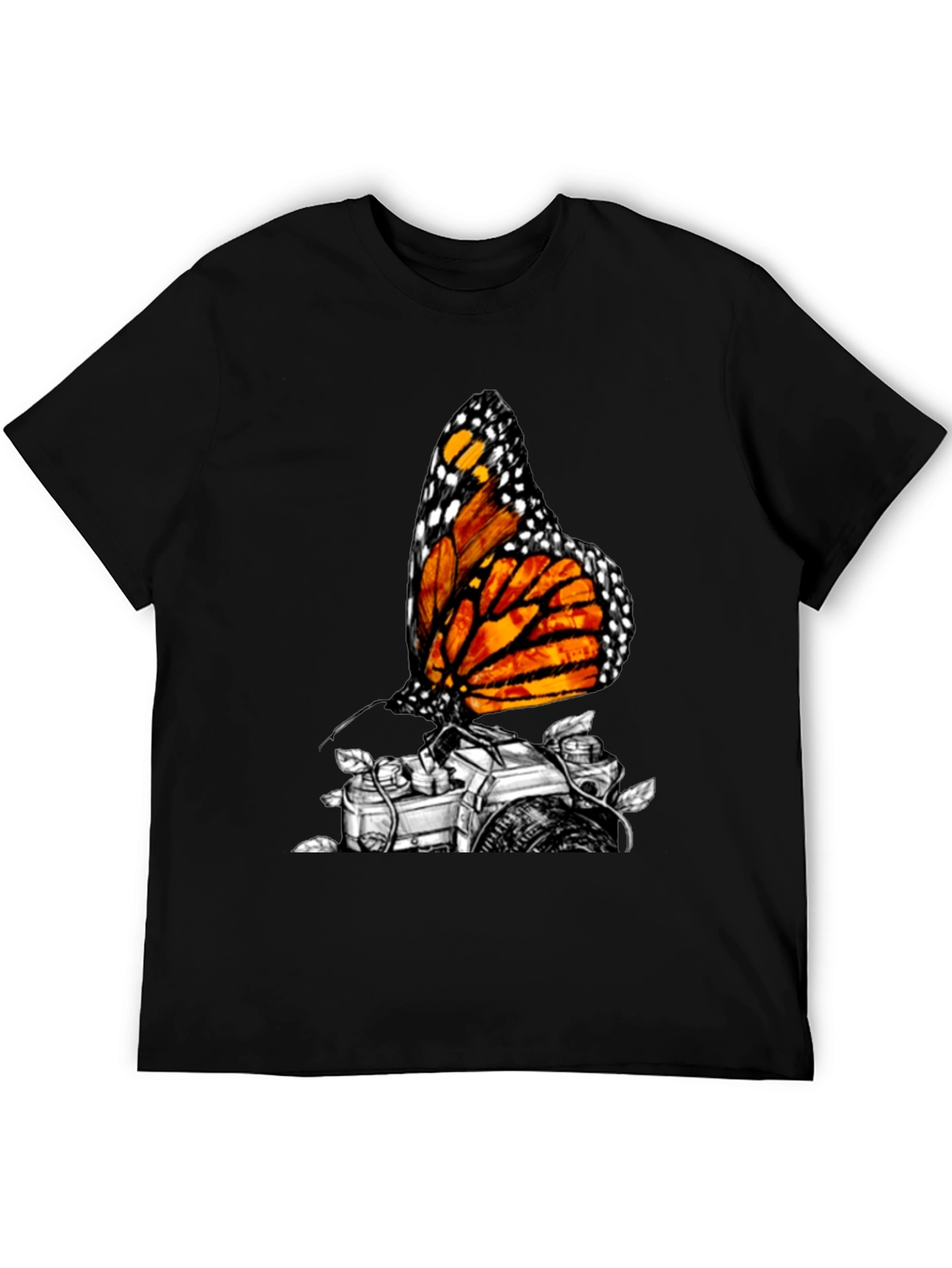 Monarch Butterfly Camera Graphic Tee - Classic Black