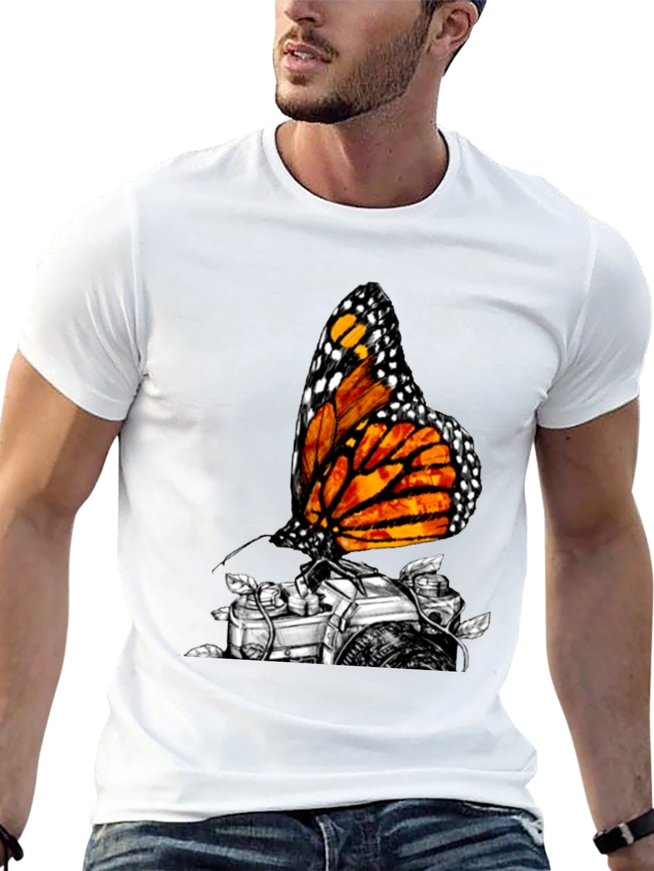 Monarch Butterfly Camera Graphic Tee - Classic Black