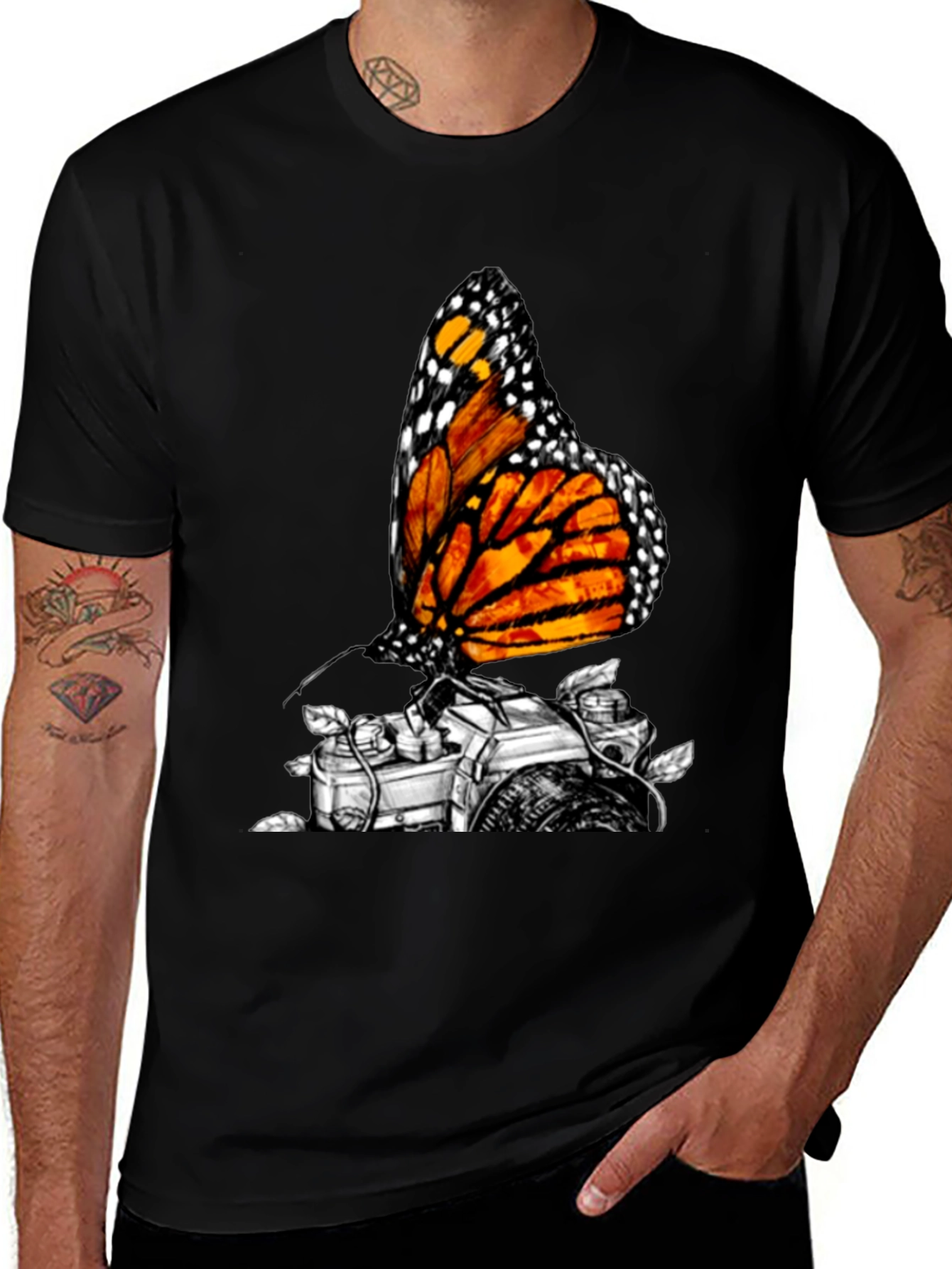 Monarch Butterfly Camera Graphic Tee - Classic Black