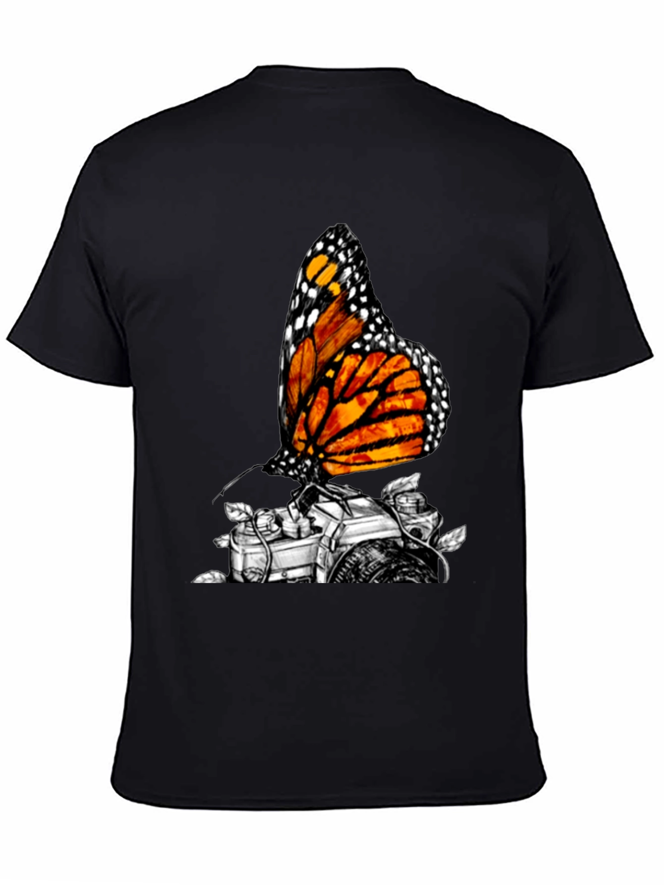 Monarch Butterfly Camera Graphic Tee - Classic Black