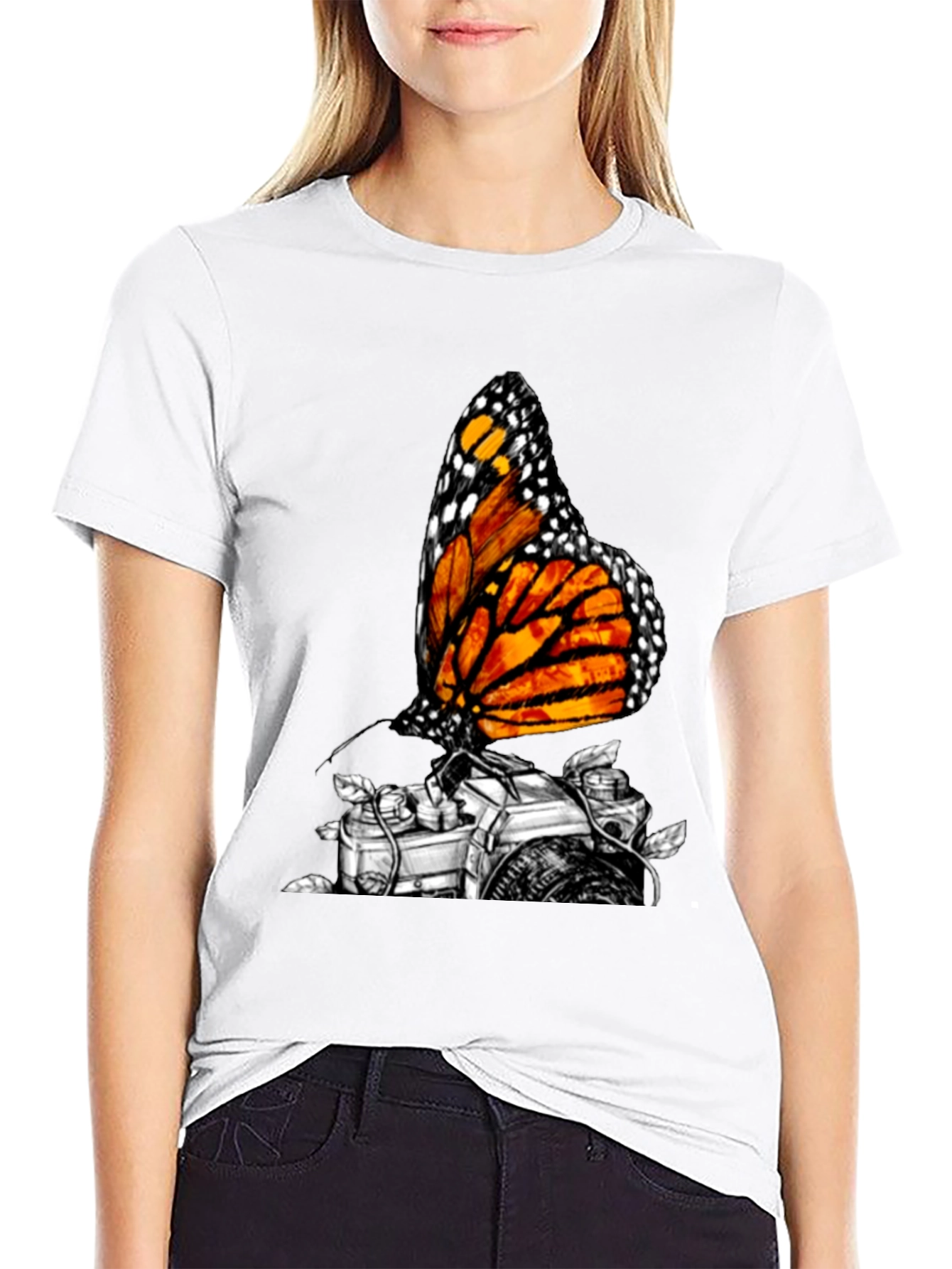 Monarch Butterfly Camera Graphic Tee - Classic Black