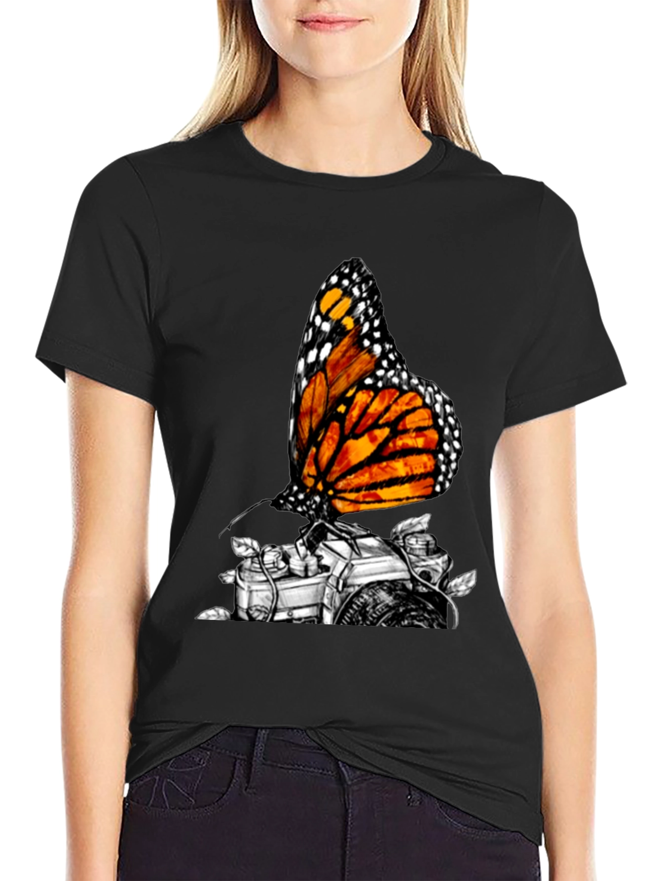 Monarch Butterfly Camera Graphic Tee - Classic Black