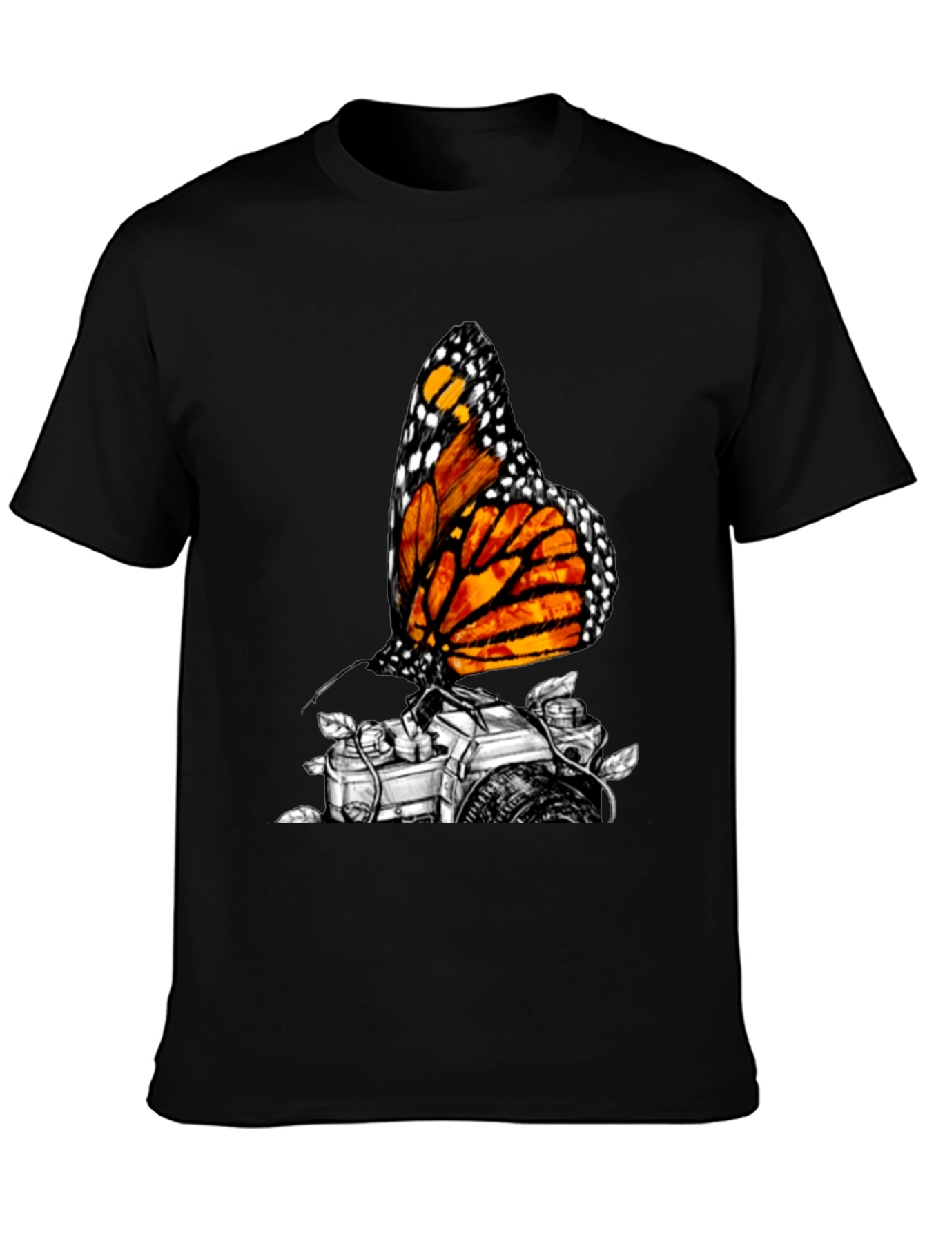 Monarch Butterfly Camera Graphic Tee - Classic Black