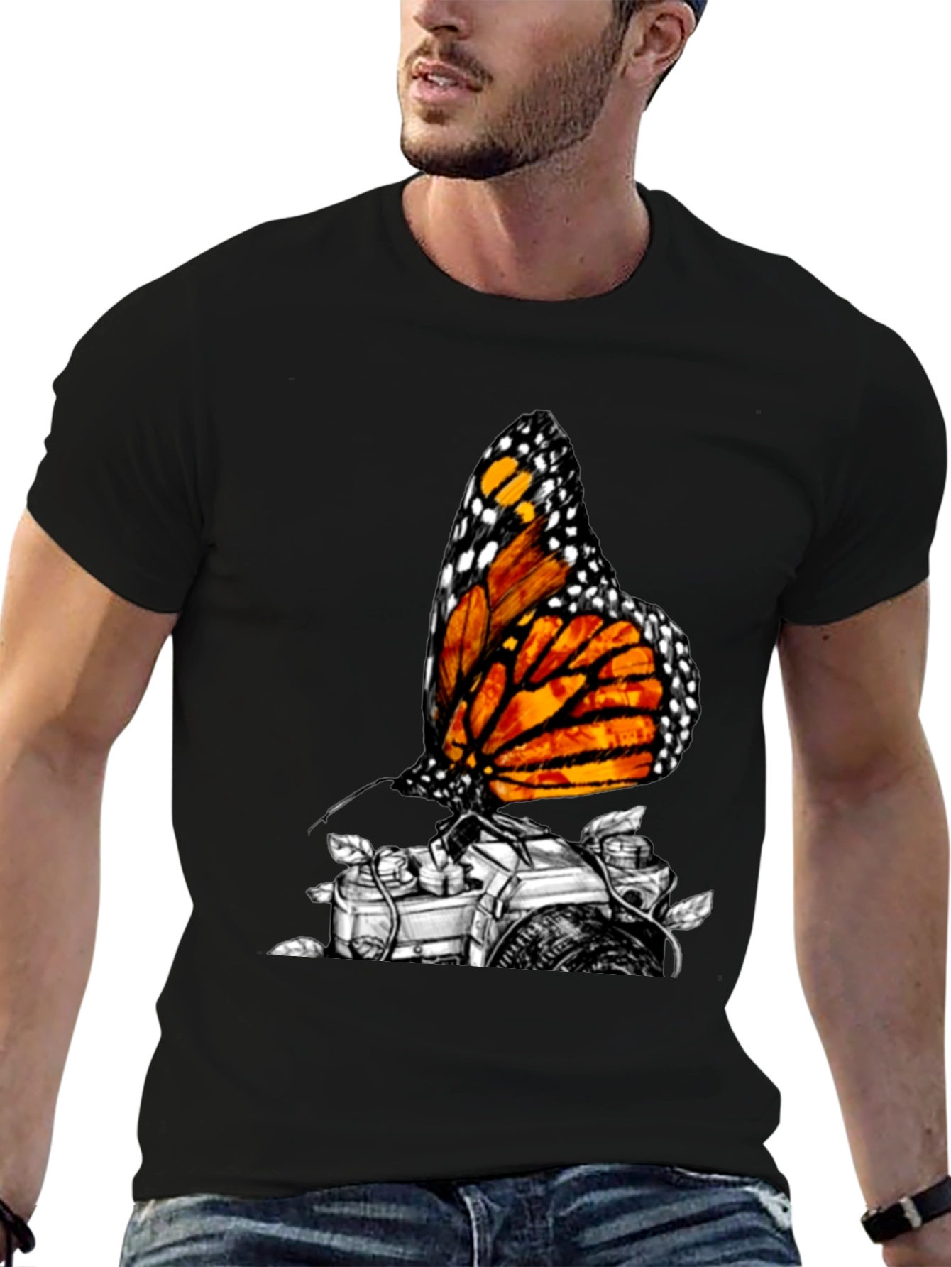 Monarch Butterfly Camera Graphic Tee - Classic Black