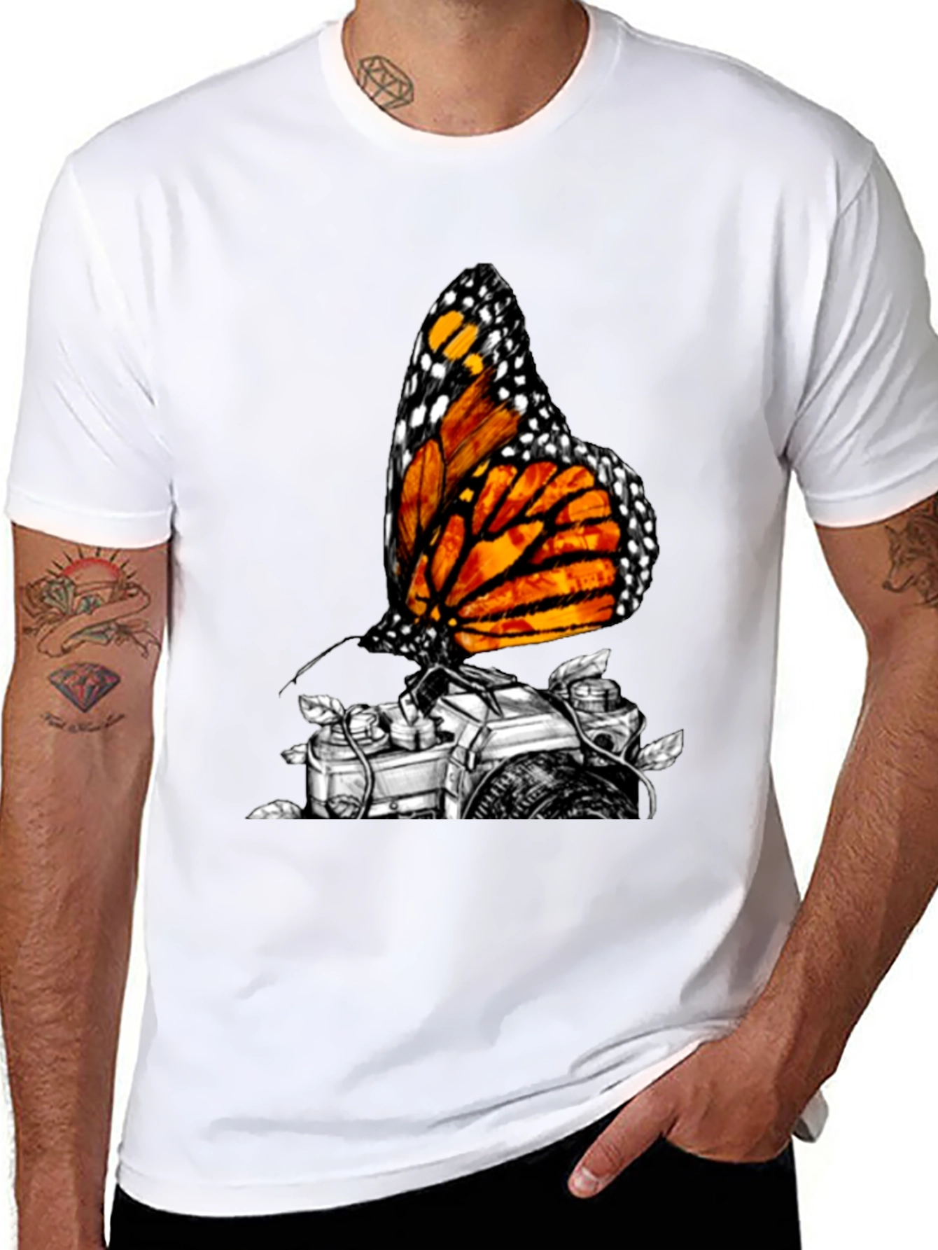 Monarch Butterfly Camera Graphic Tee - Classic Black