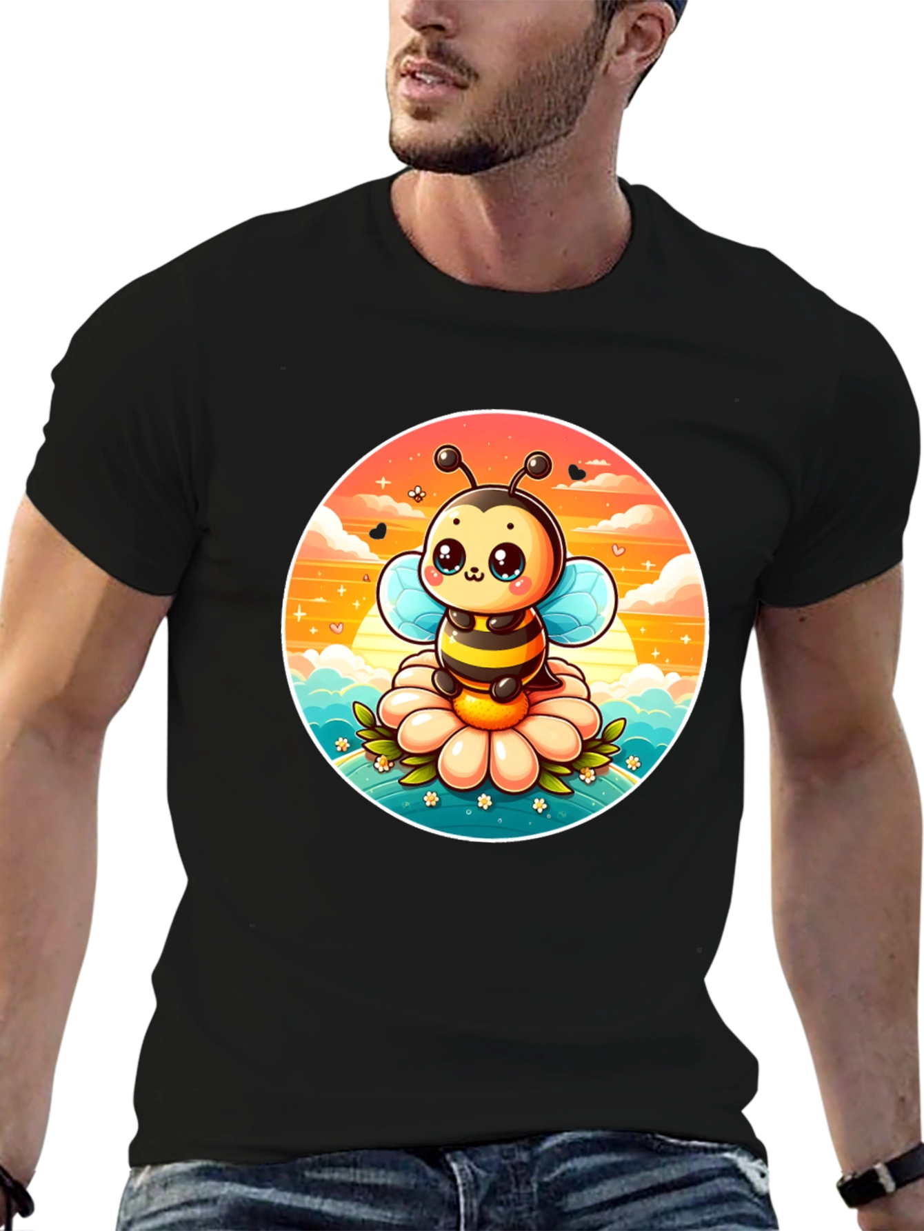 Cute Cartoon Bee on Flower Graphic Tee