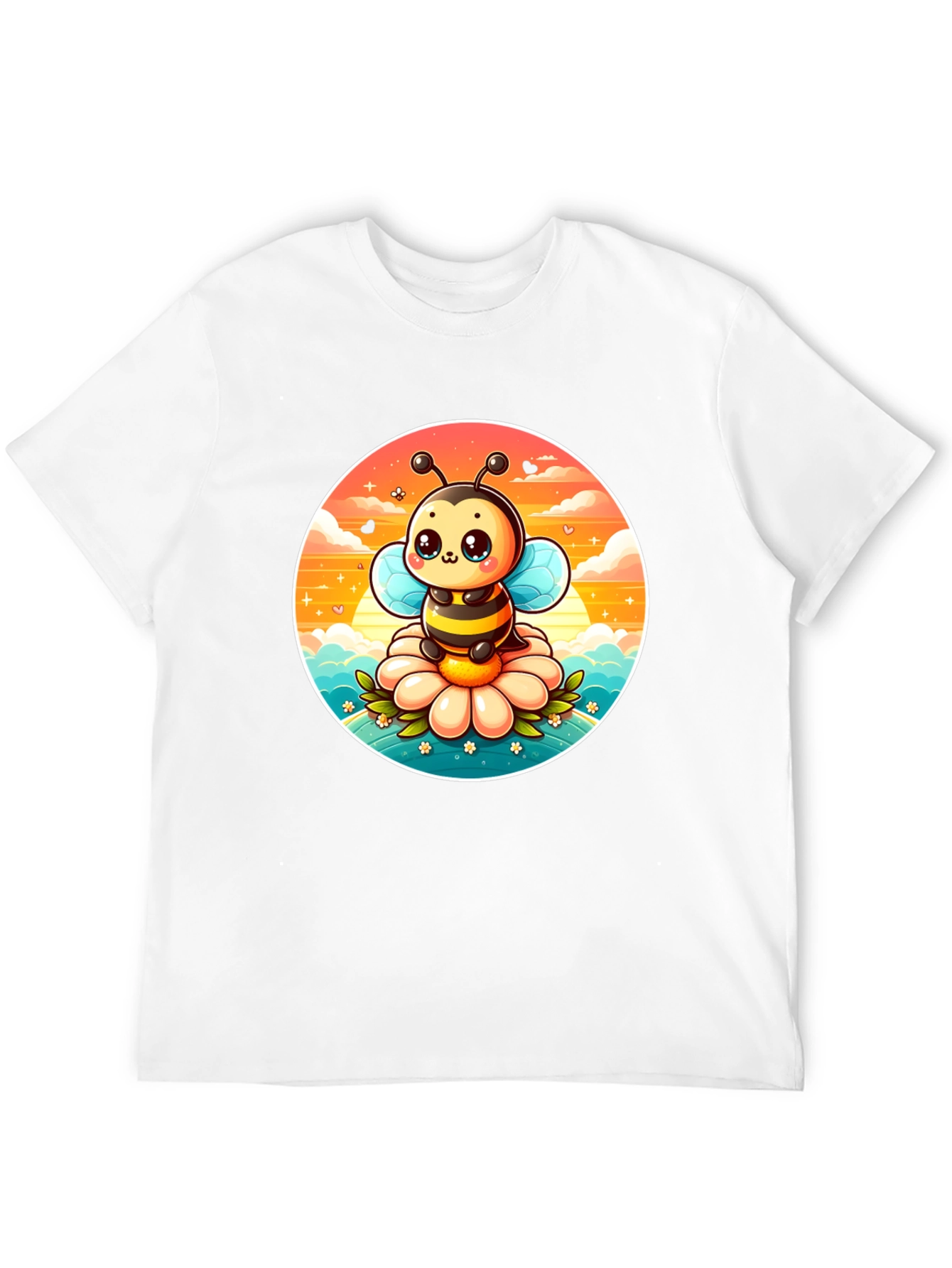 Cute Cartoon Bee on Flower Graphic Tee