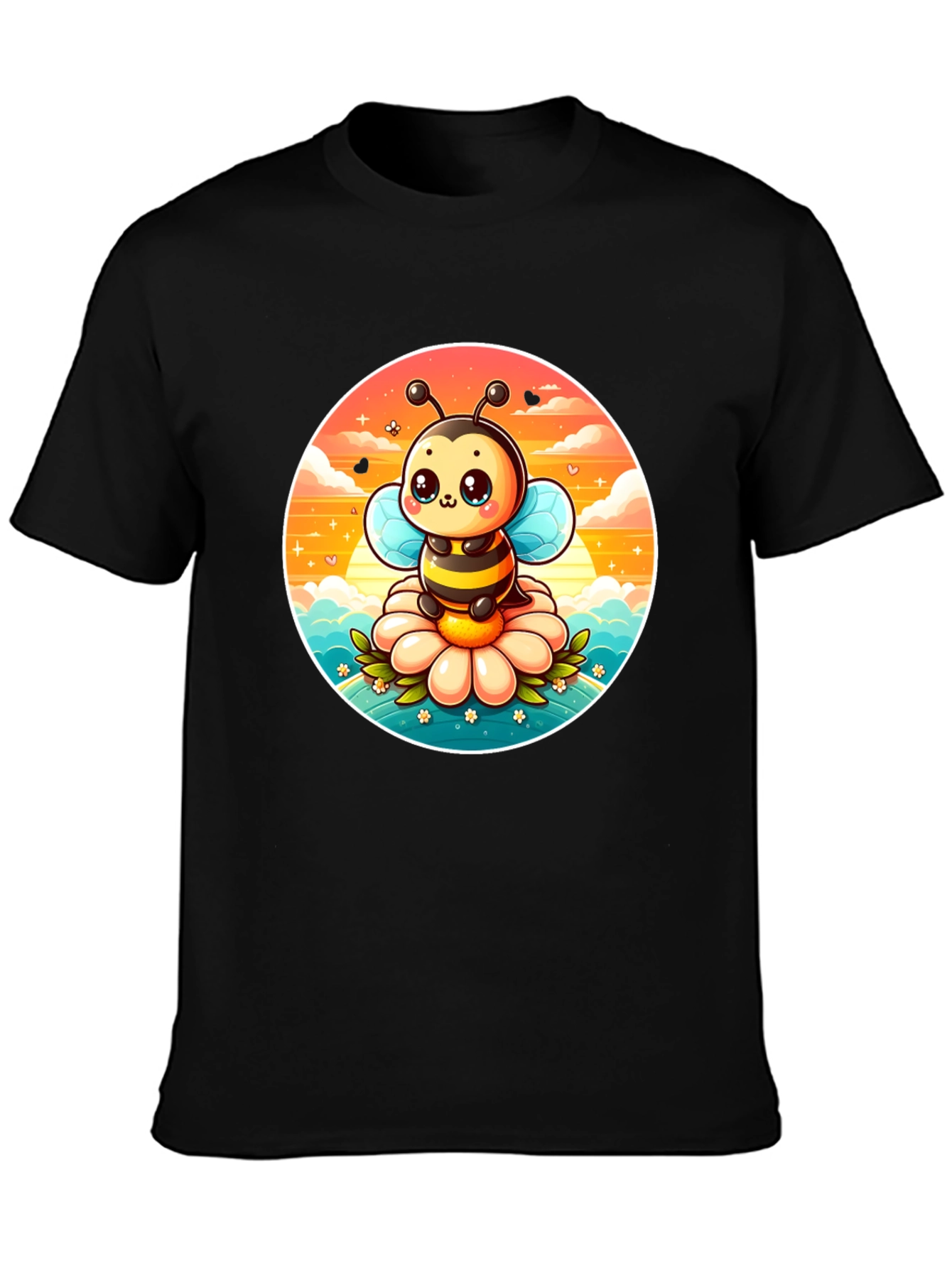 Cute Cartoon Bee on Flower Graphic Tee