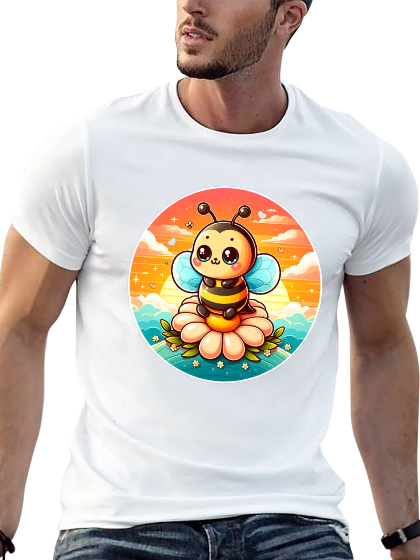 Cute Cartoon Bee on Flower Graphic Tee