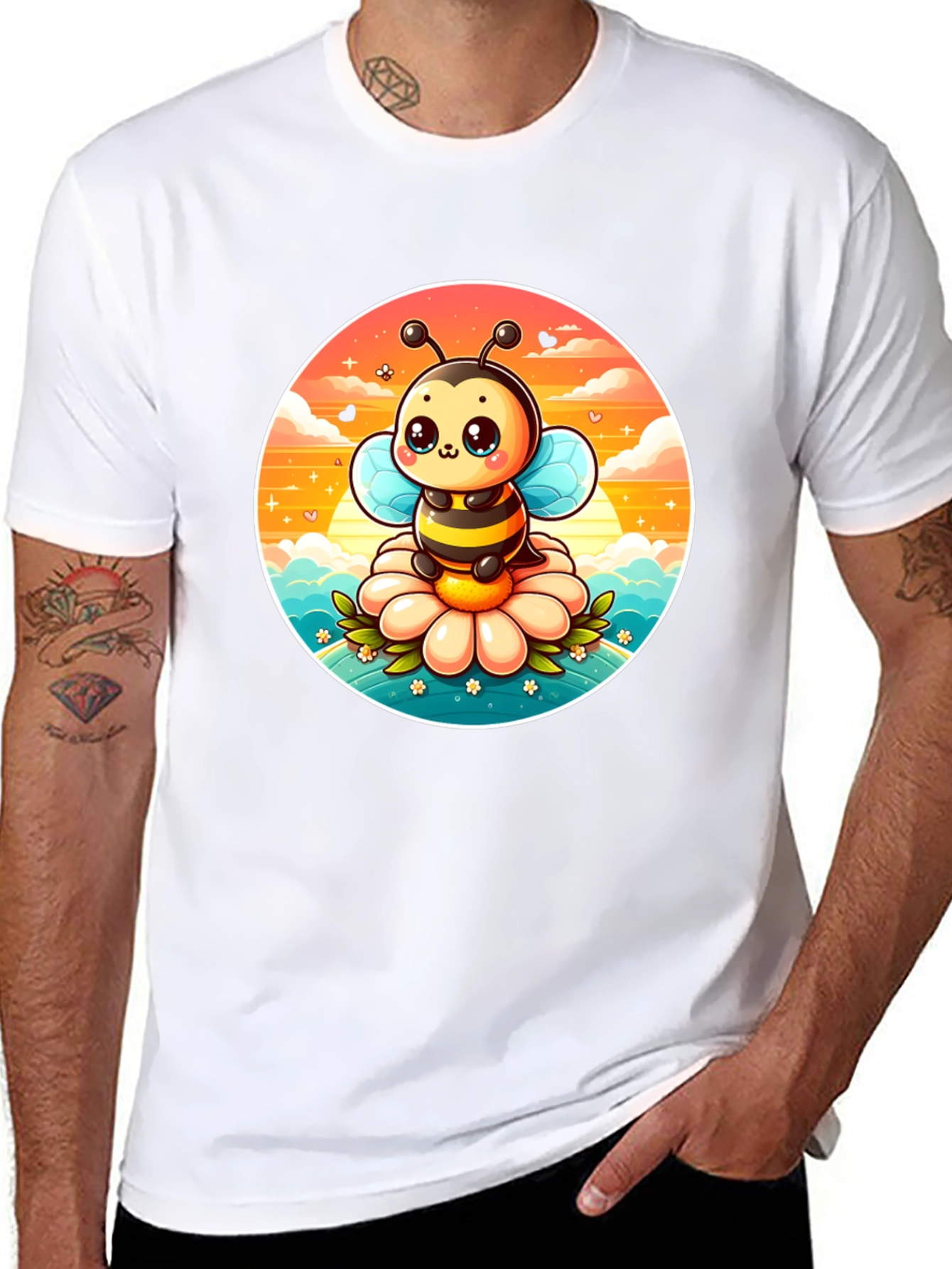 Cute Cartoon Bee on Flower Graphic Tee