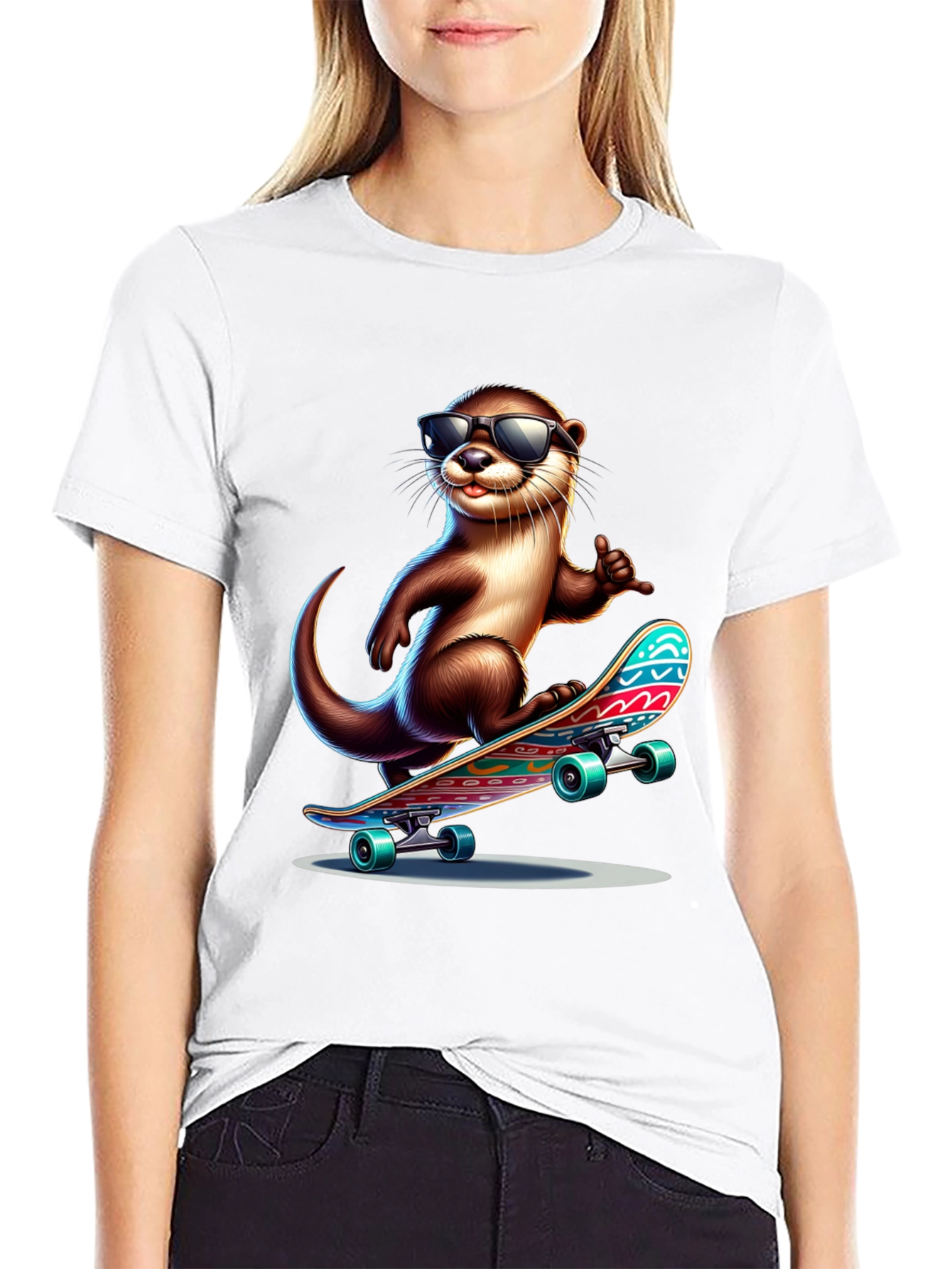 Cool Otter Skateboard T-Shirt - Black Cotton Tee