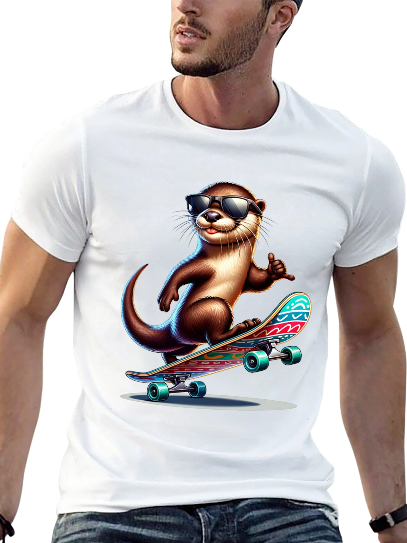 Cool Otter Skateboard T-Shirt - Black Cotton Tee