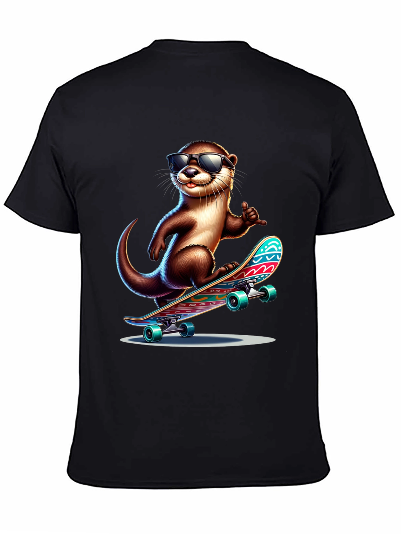 Cool Otter Skateboard T-Shirt - Black Cotton Tee