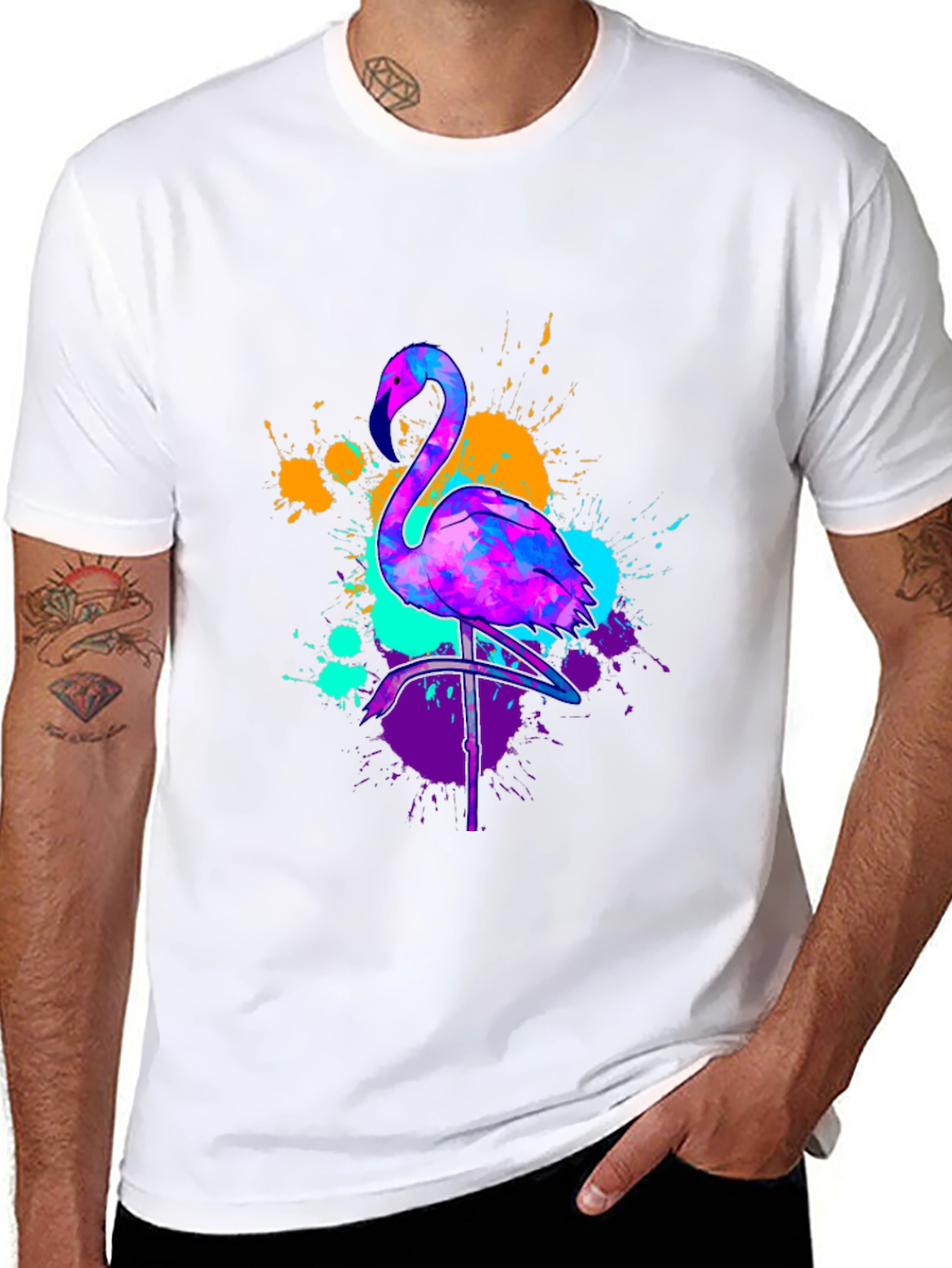Neon Flamingo Graphic Tee - Vivid Mens T-Shirt