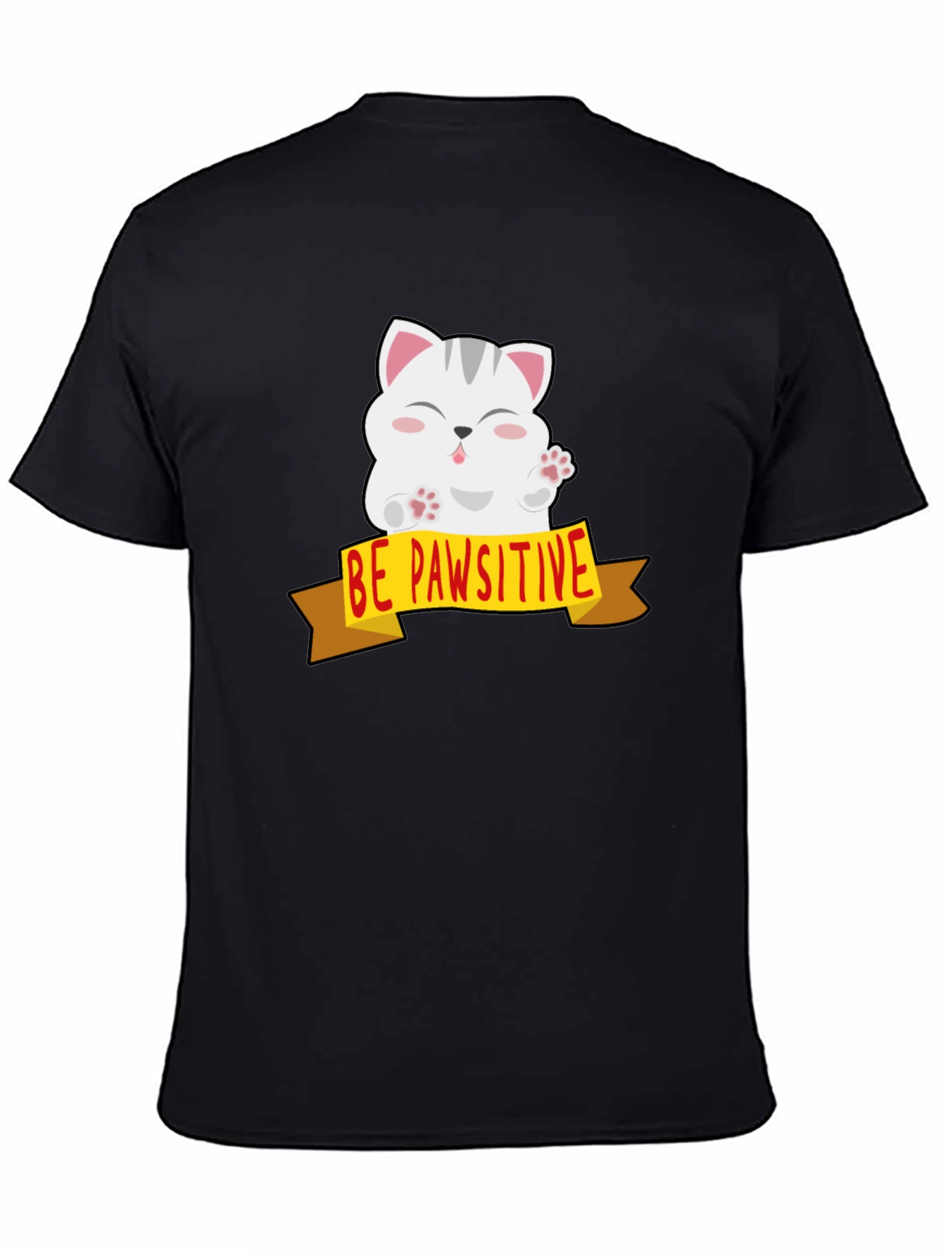 Be Pawsitive Cat Graphic Tee - Mens Black T-Shirt