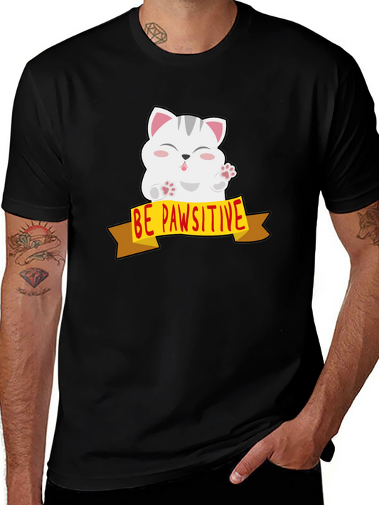 Be Pawsitive Cat Graphic Tee - Mens Black T-Shirt