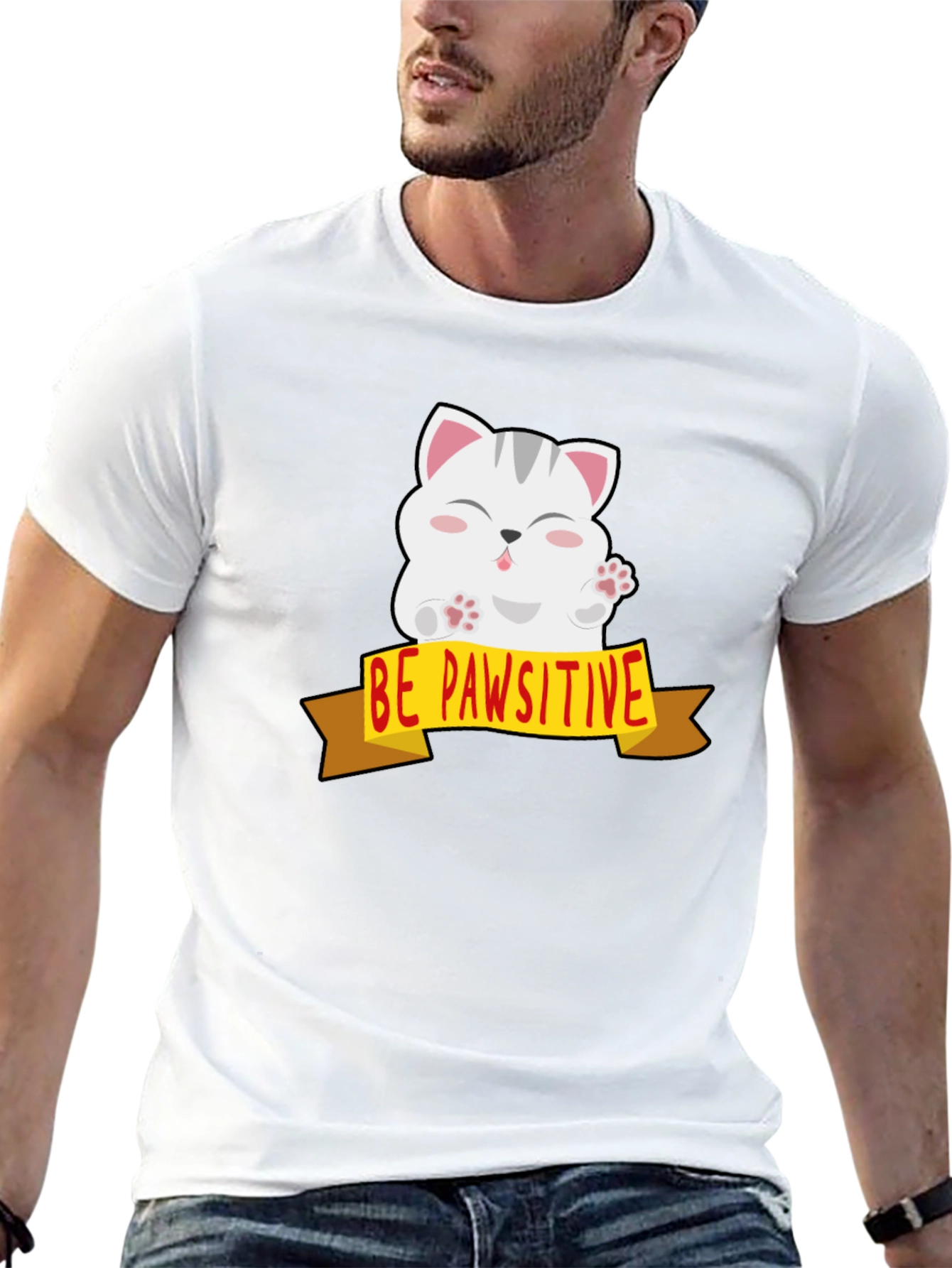 Be Pawsitive Cat Graphic Tee - Mens Black T-Shirt