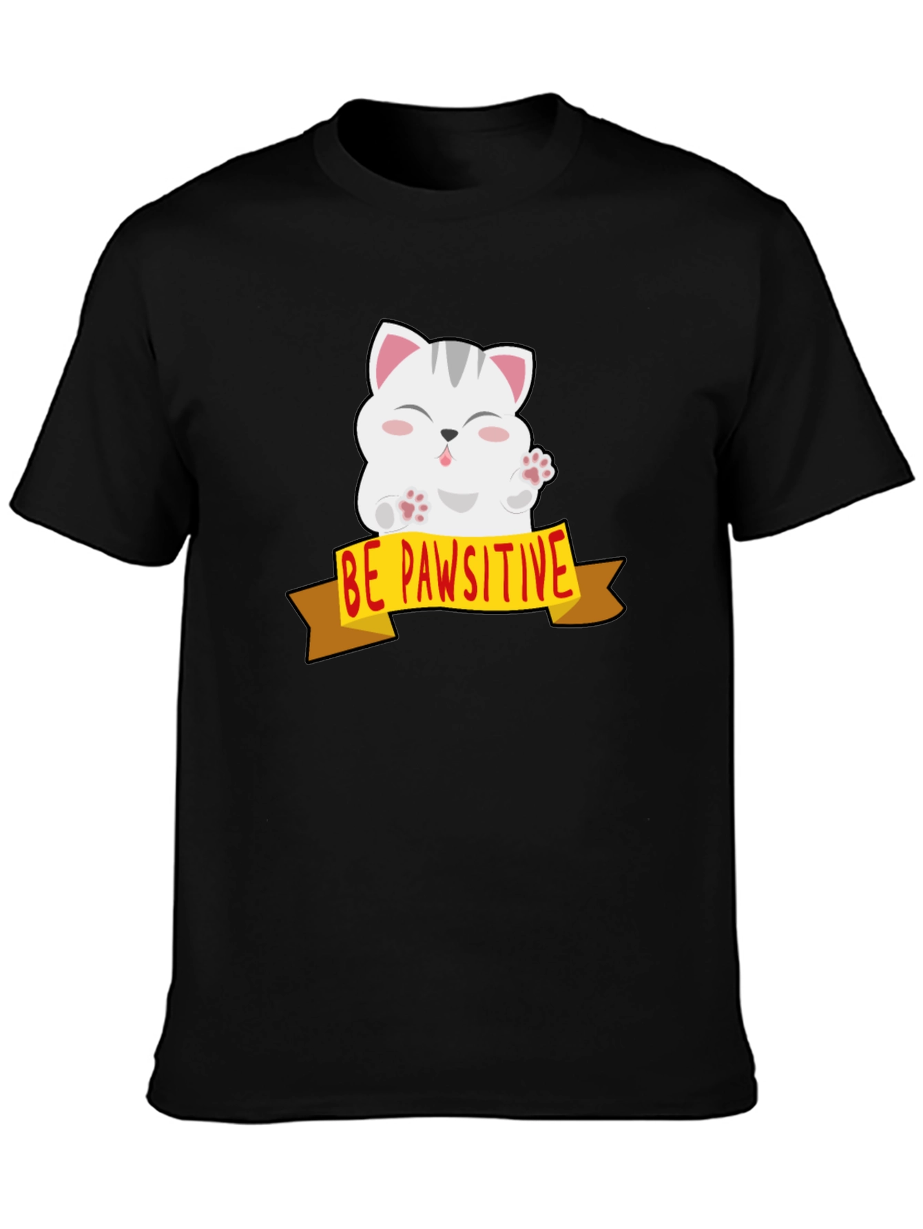 Be Pawsitive Cat Graphic Tee - Mens Black T-Shirt