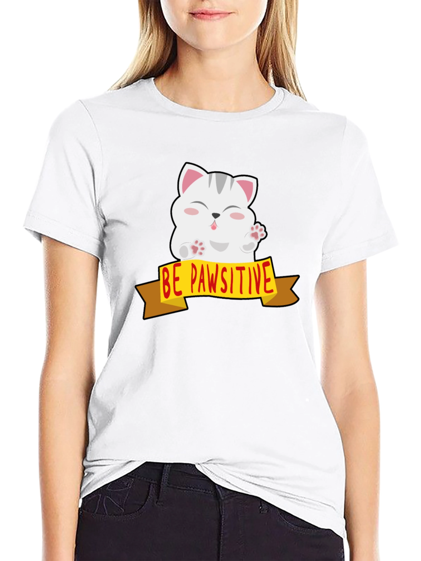 Be Pawsitive Cat Graphic Tee - Mens Black T-Shirt