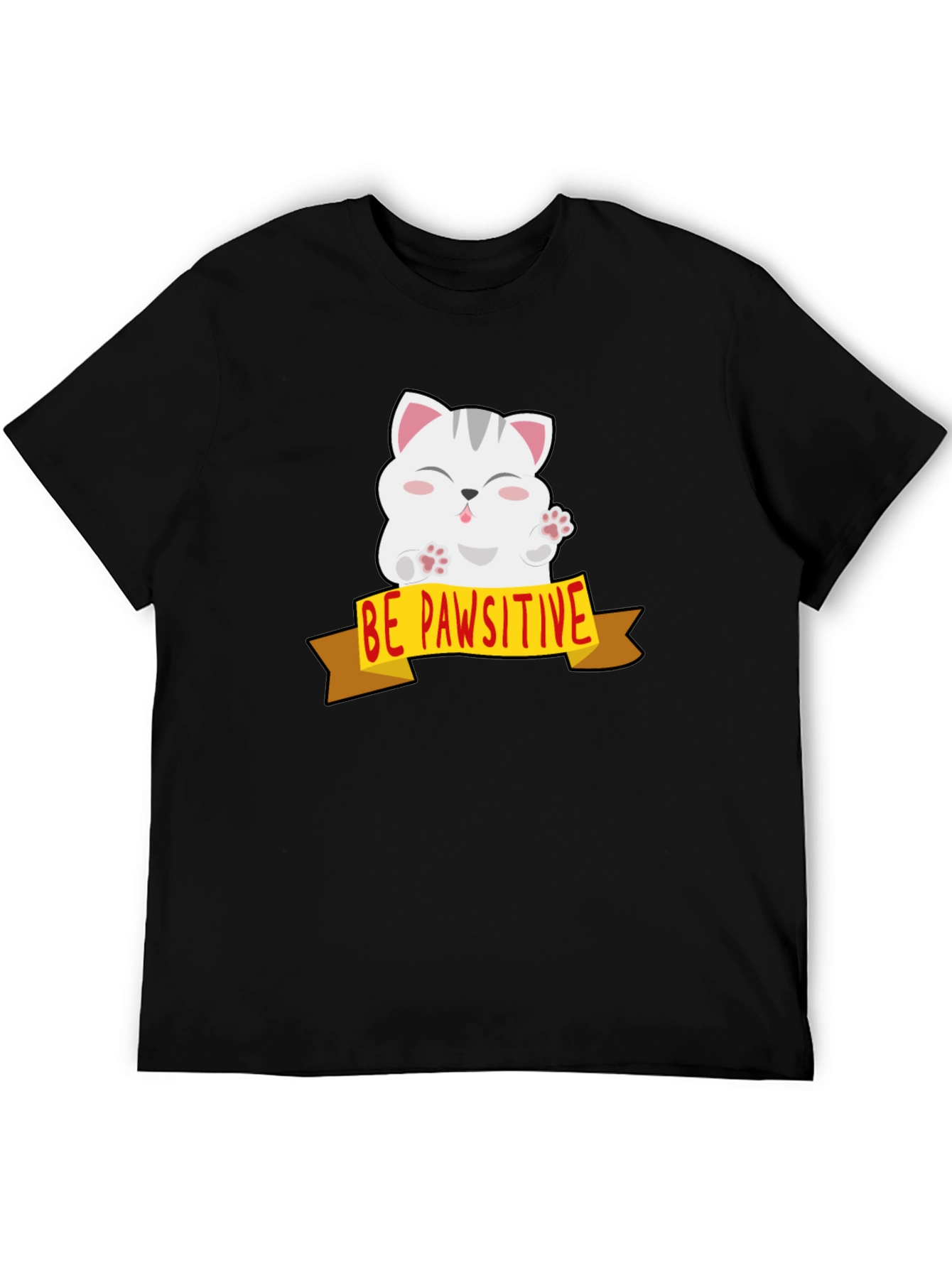 Be Pawsitive Cat Graphic Tee - Mens Black T-Shirt