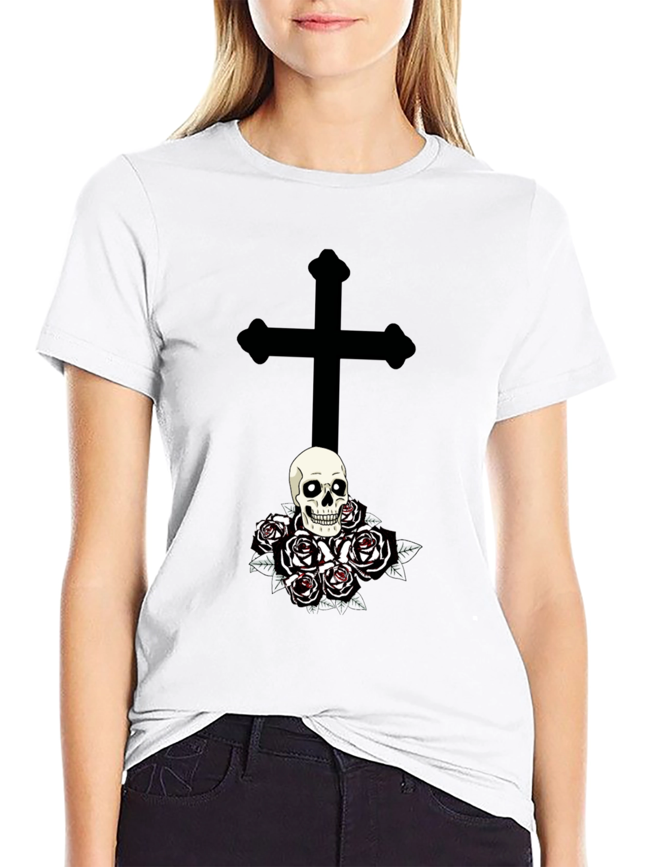 Skull & Roses Graphic Tee - Gothic Style