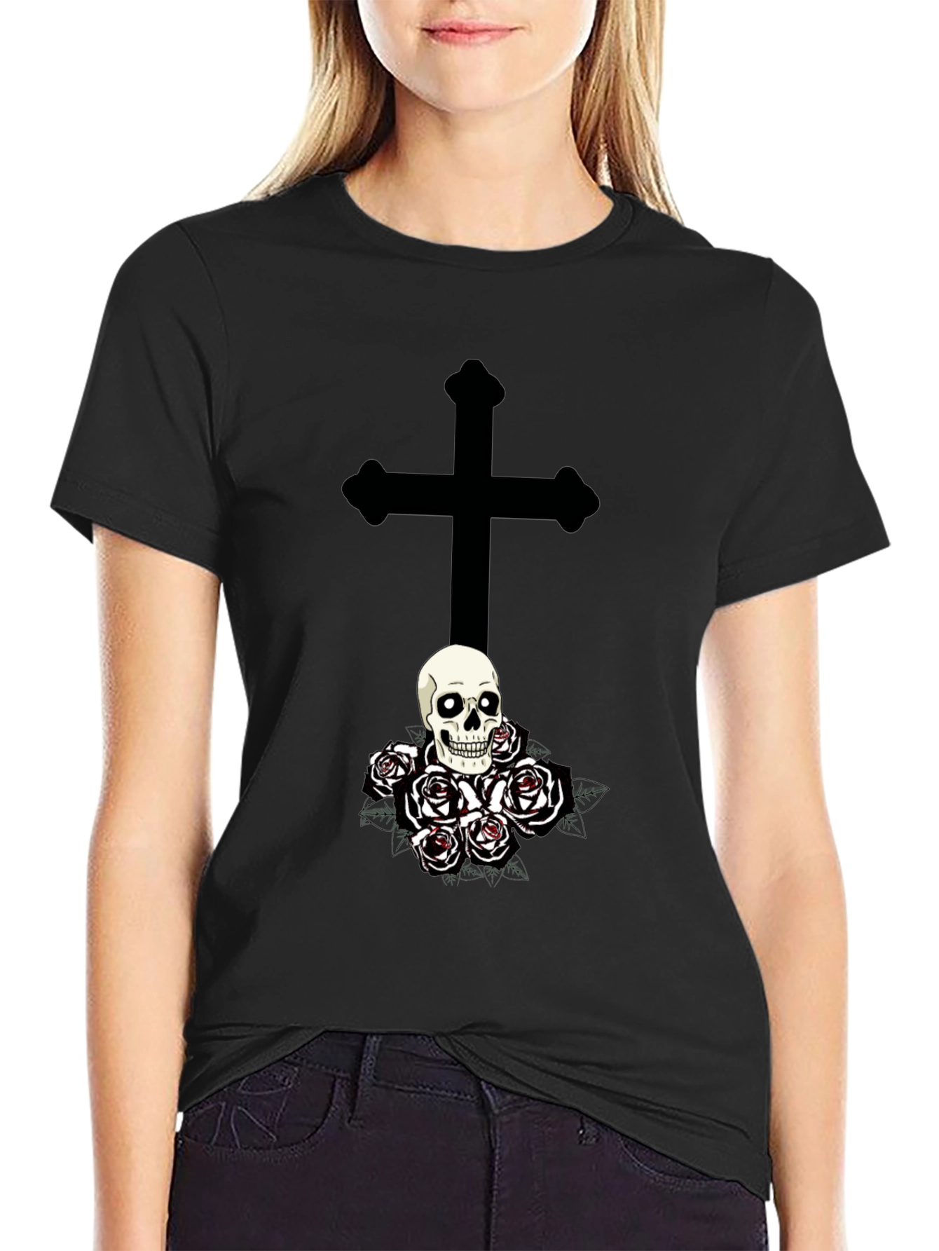 Skull & Roses Graphic Tee - Gothic Style
