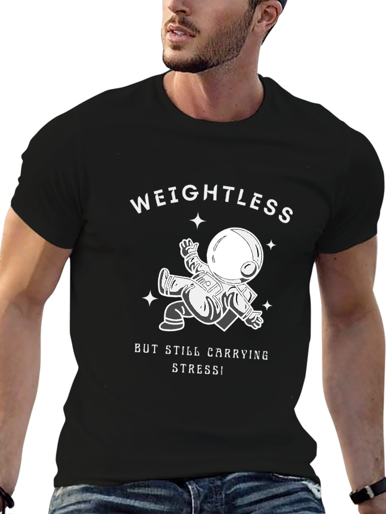 Weightless Astronaut Graphic Print Black T-Shirt
