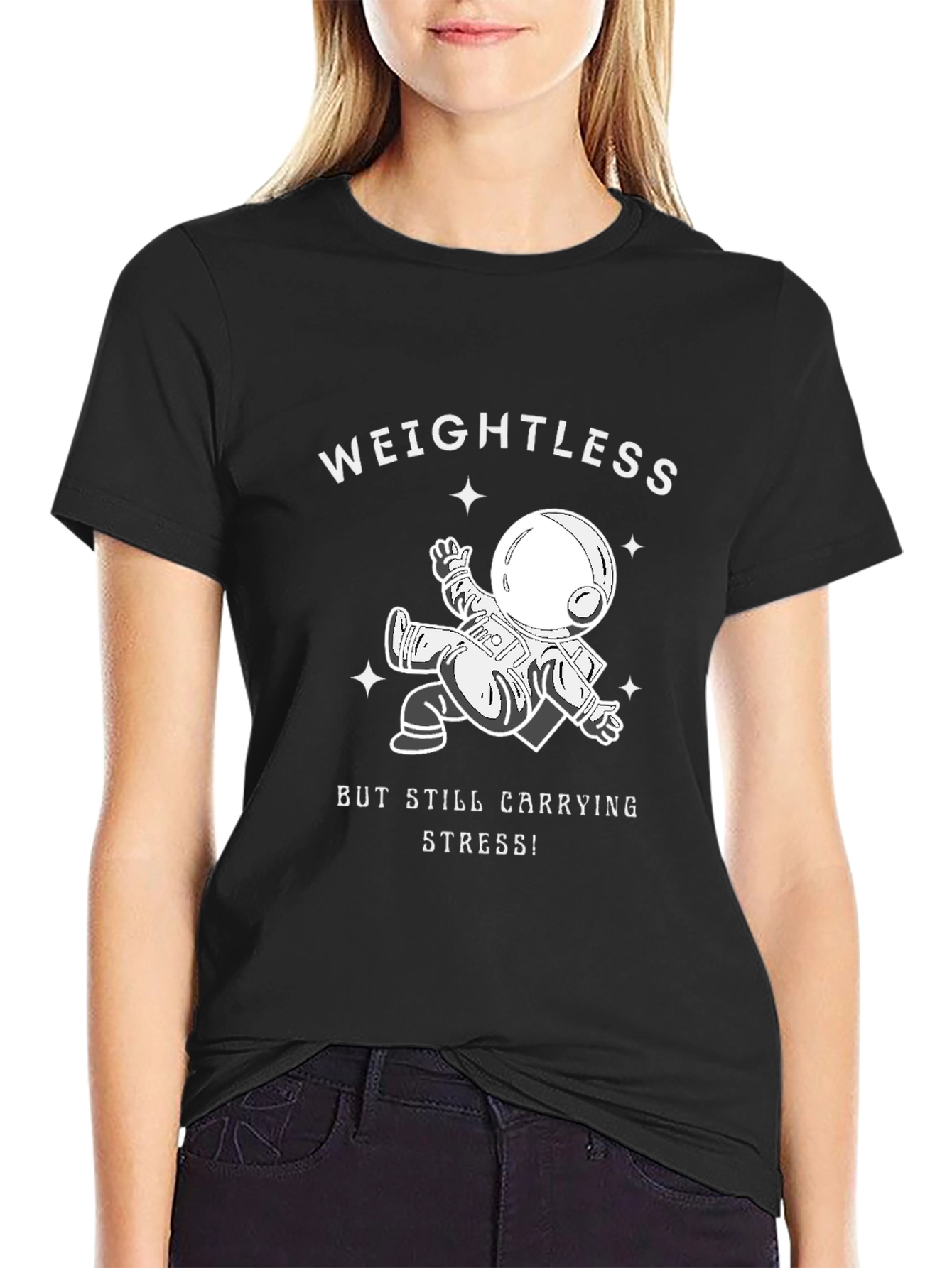 Weightless Astronaut Graphic Print Black T-Shirt