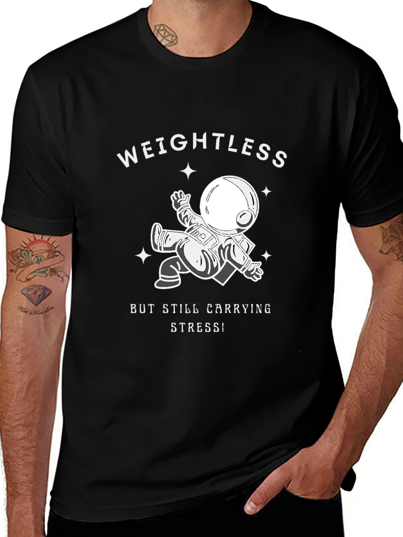 Weightless Astronaut Graphic Print Black T-Shirt