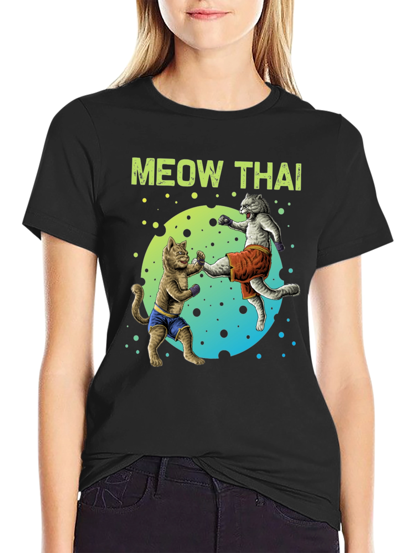 Meow Thai T-Shirt Funny Martial Arts Cats