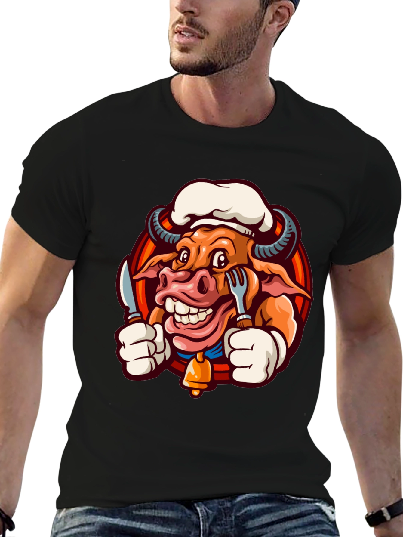 Chef Bull T-Shirt - Funny Cartoon Graphic Tee