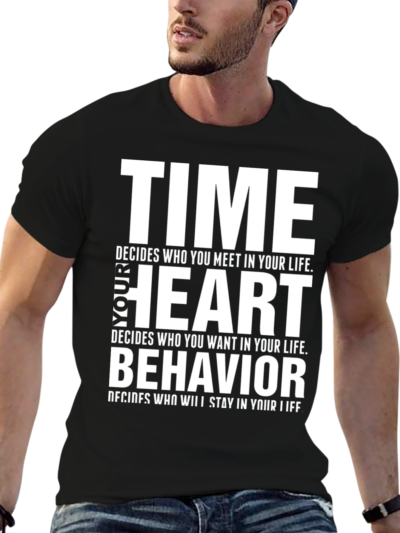 Motivational Time Heart Behavior Black T-Shirt