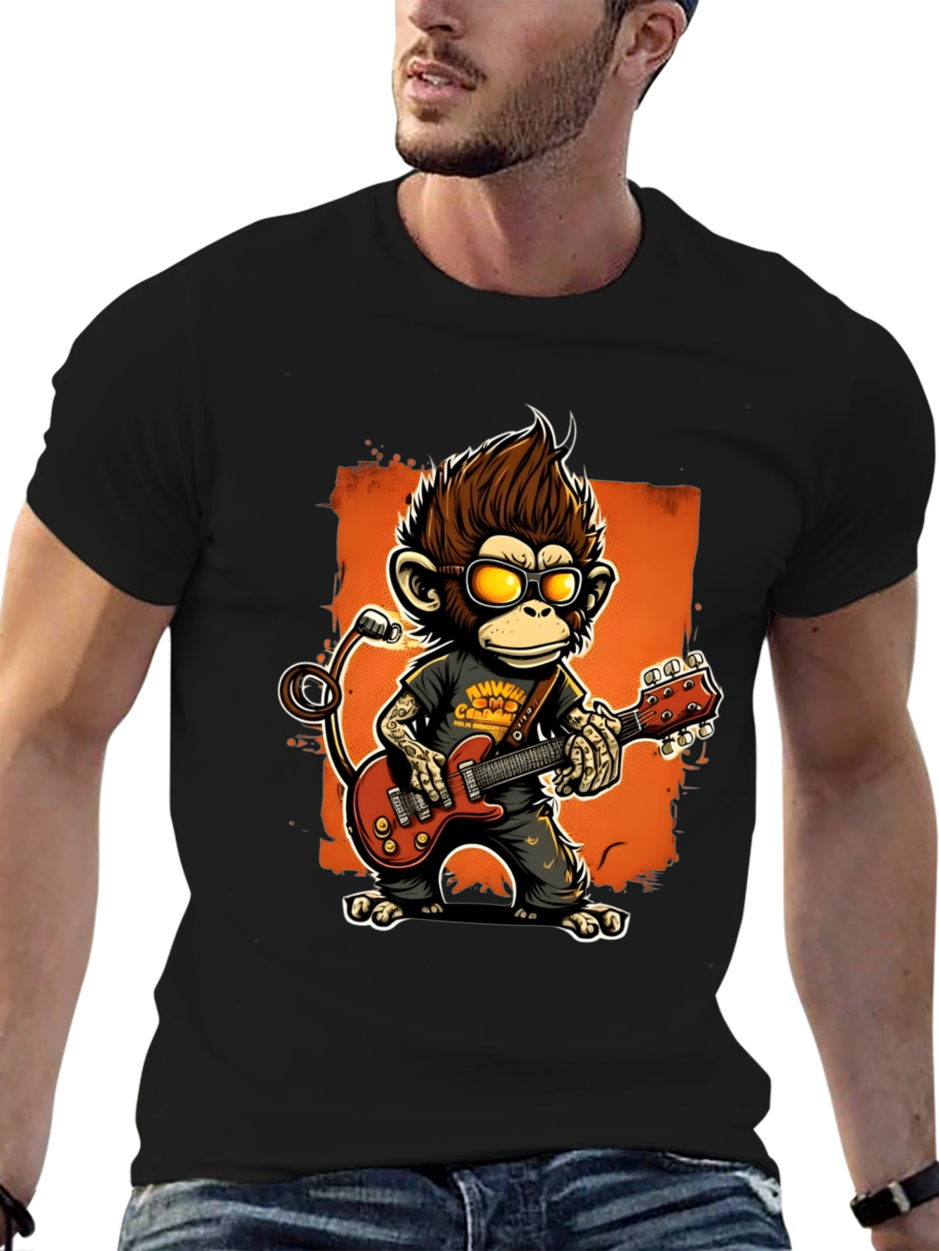 Rockin Monkey Guitarist Graphic Tee