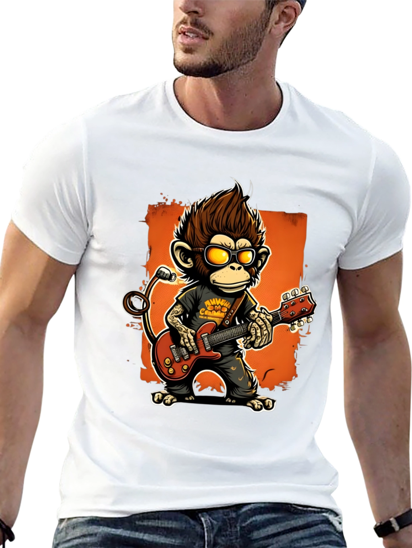 Rockin Monkey Guitarist Graphic Tee